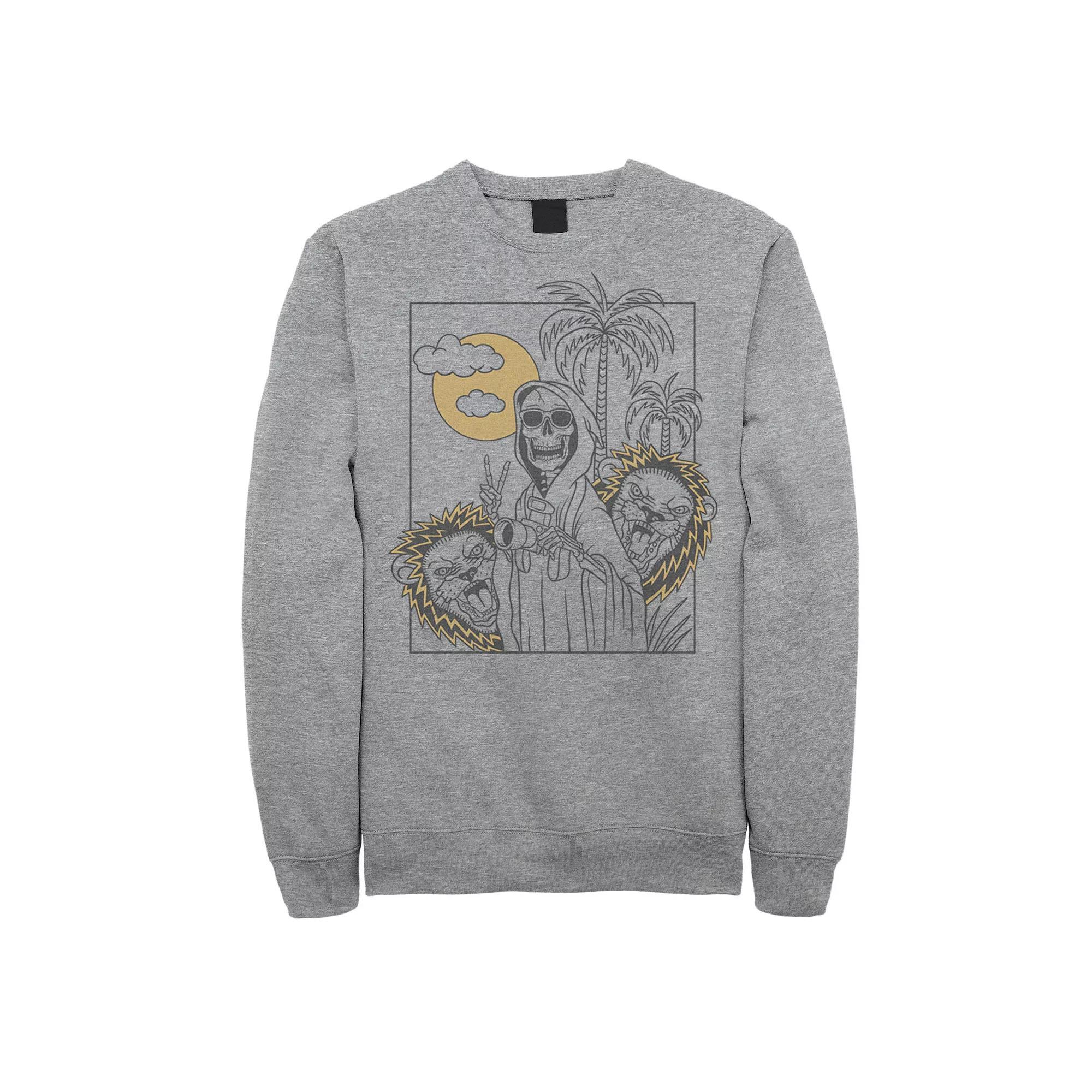 Men's Grim Reaper Safari Line Art Portrait Fleece, Size: Small, Athletic Grey Product Image