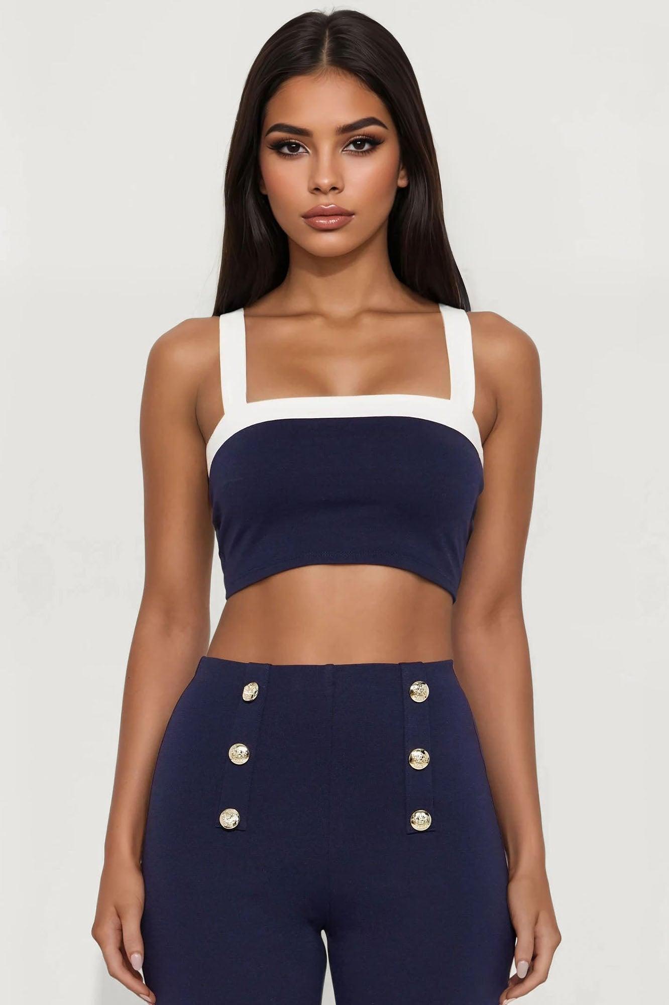 On My Yacht Ponte Pant Set - Navy Product Image