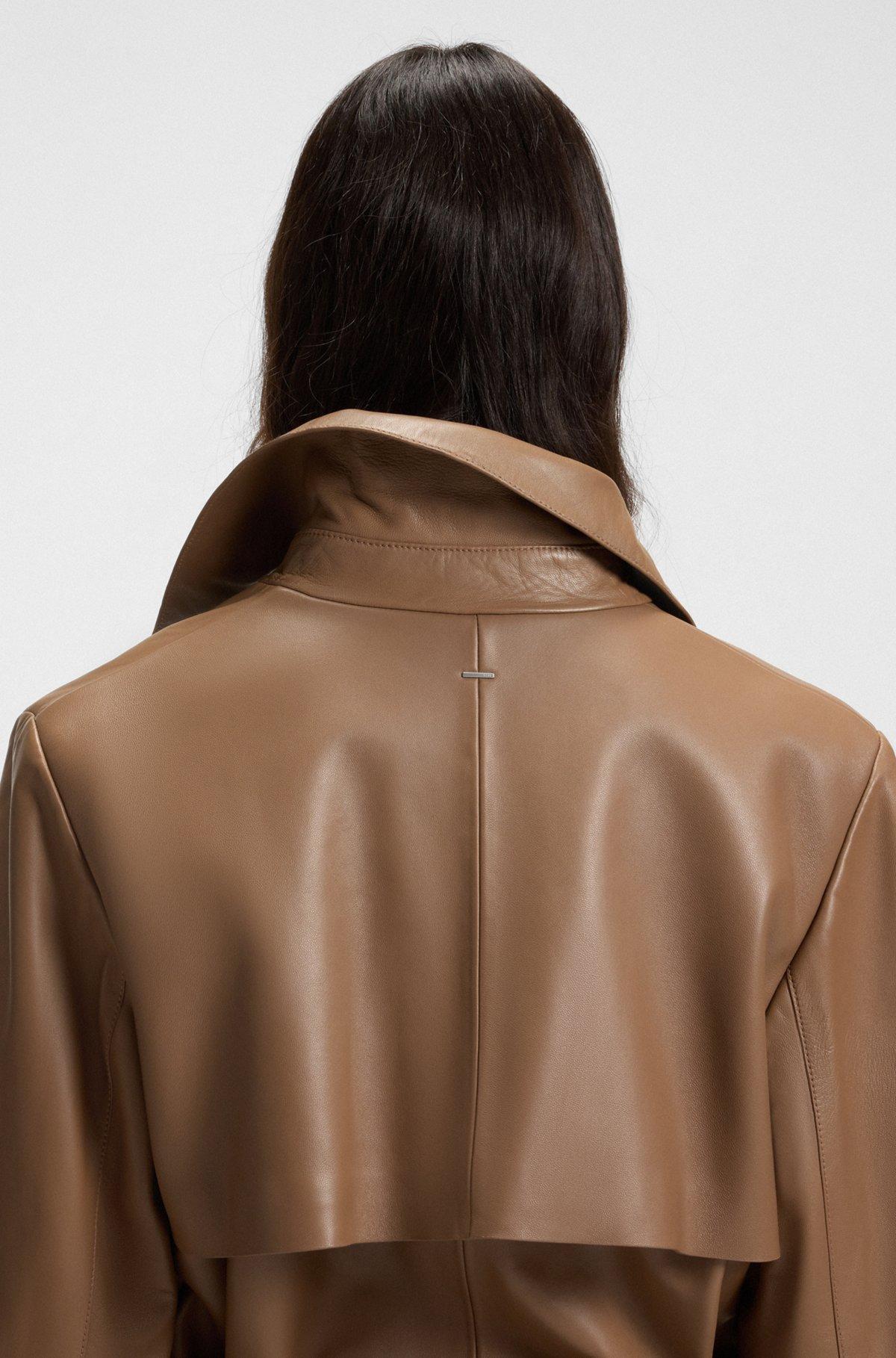 Trench-style leather jacket with tie-up belt Product Image