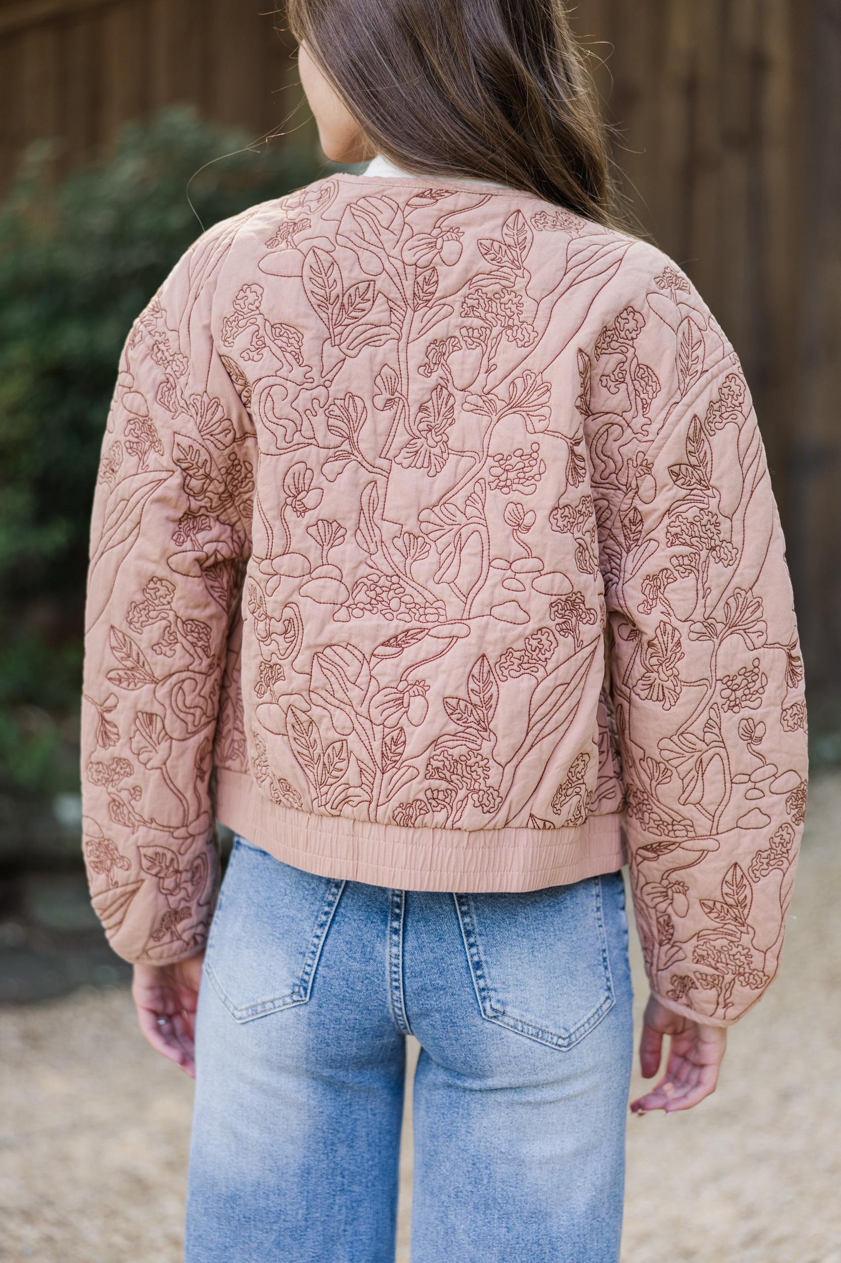 All Your Best Rose Pink Embroidered Bomber Jacket Female Product Image