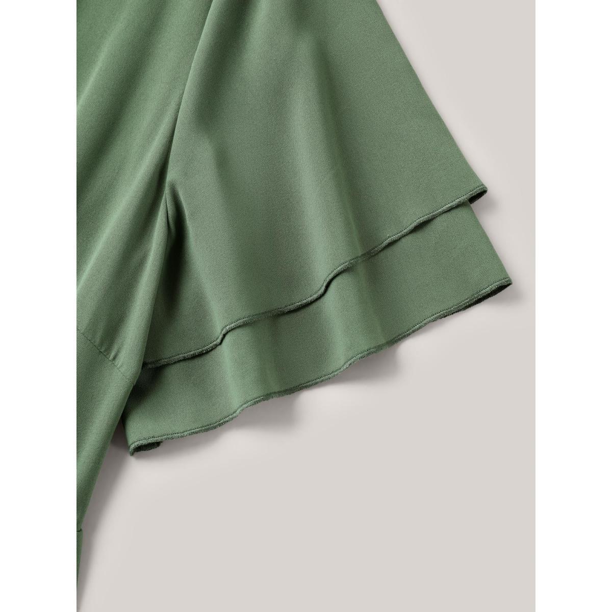 Plus Size Split Neck Tie Layered Sleeve Midi Dress ArmyGreen Women Casual Tie knot V-neck Short sleeve Curvy BloomChic 28/5X Product Image