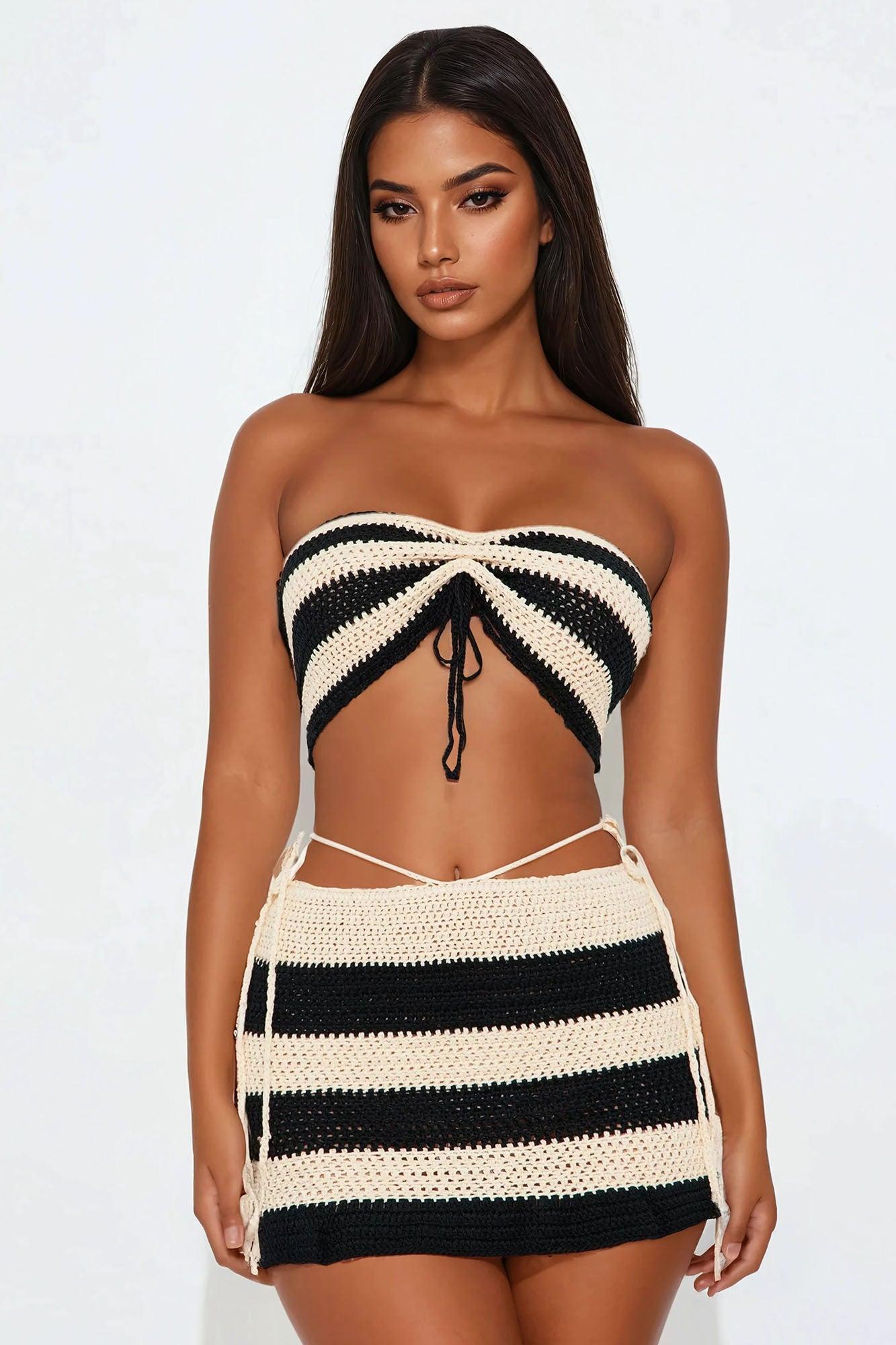 Show Off Crochet Skirt Set - Black/combo Product Image