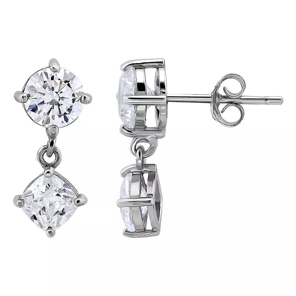 Aleure Precioso Sterling Silver Cubic Zirconia Cushion Cut Double Drop Earrings, Women's Product Image