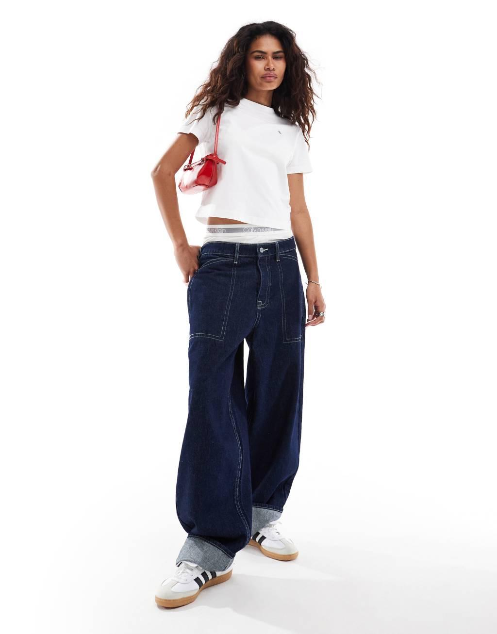 Calvin Klein Jeans monologo slim fit T-shirt in ivory Product Image
