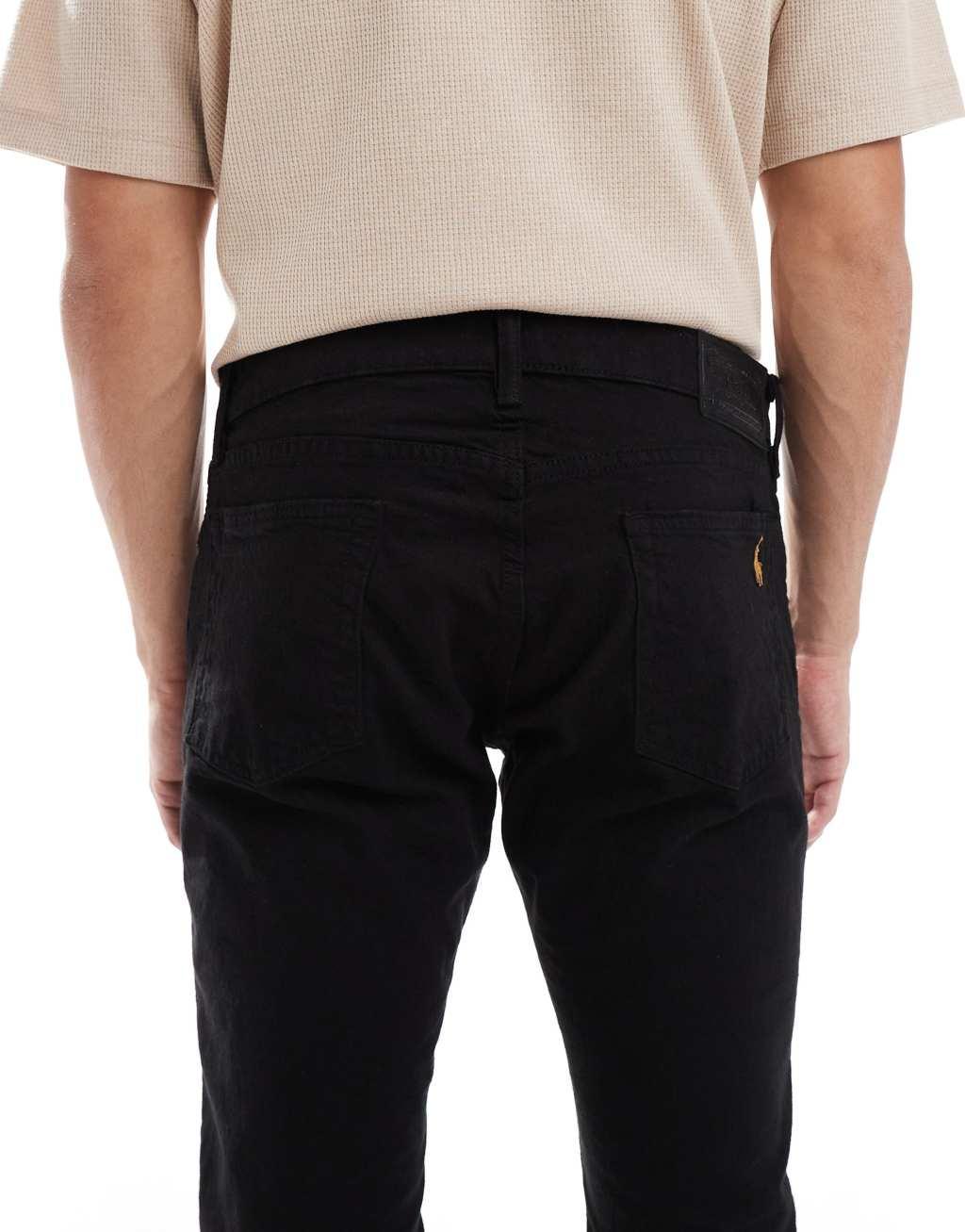 Polo Ralph Lauren Sullivan icon logo back pocket slim fit jeans in black Product Image