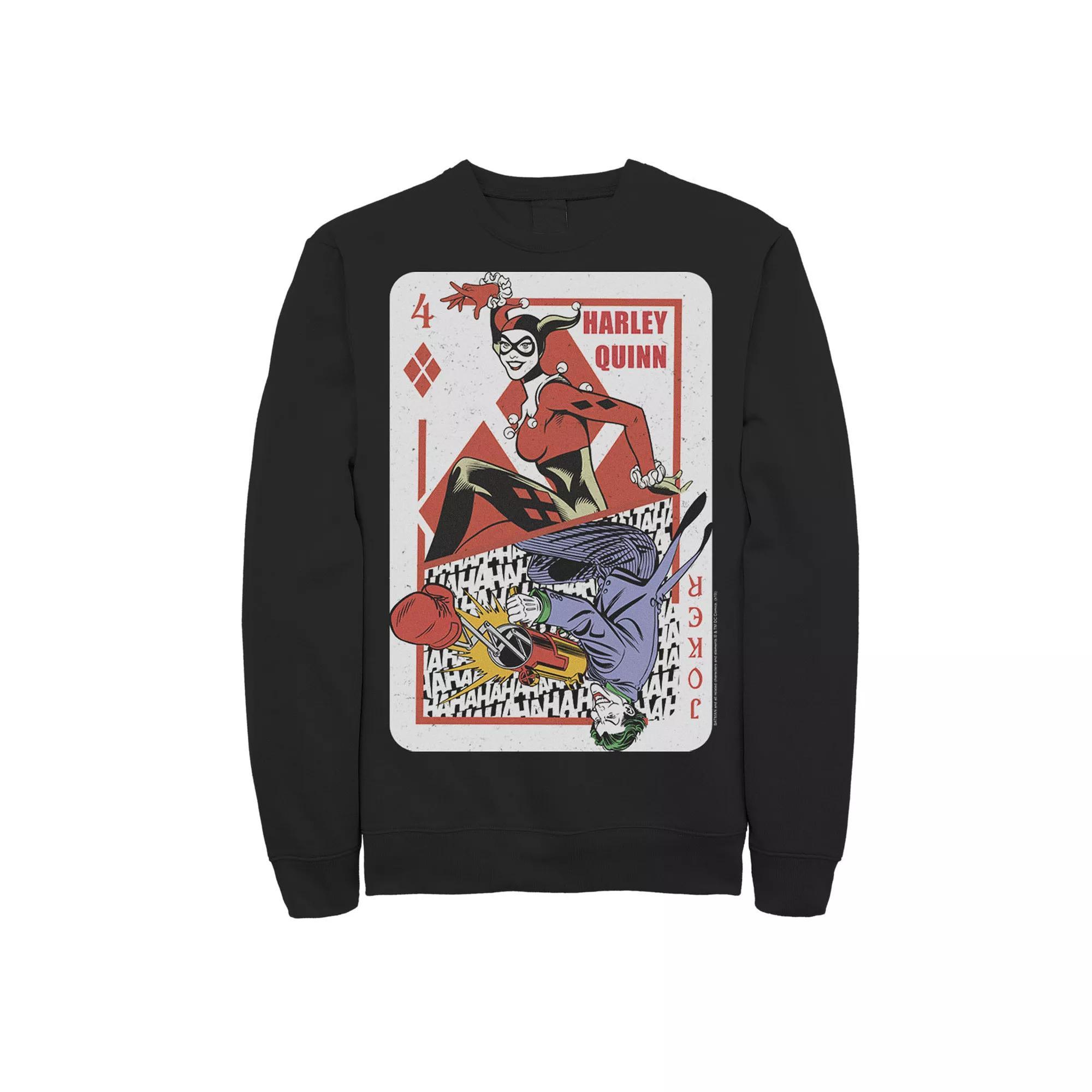 Mens DC Comics Harley Quinn Joker Playing Card Sweatshirt, Men's, Size: Large, Grey Heather Product Image