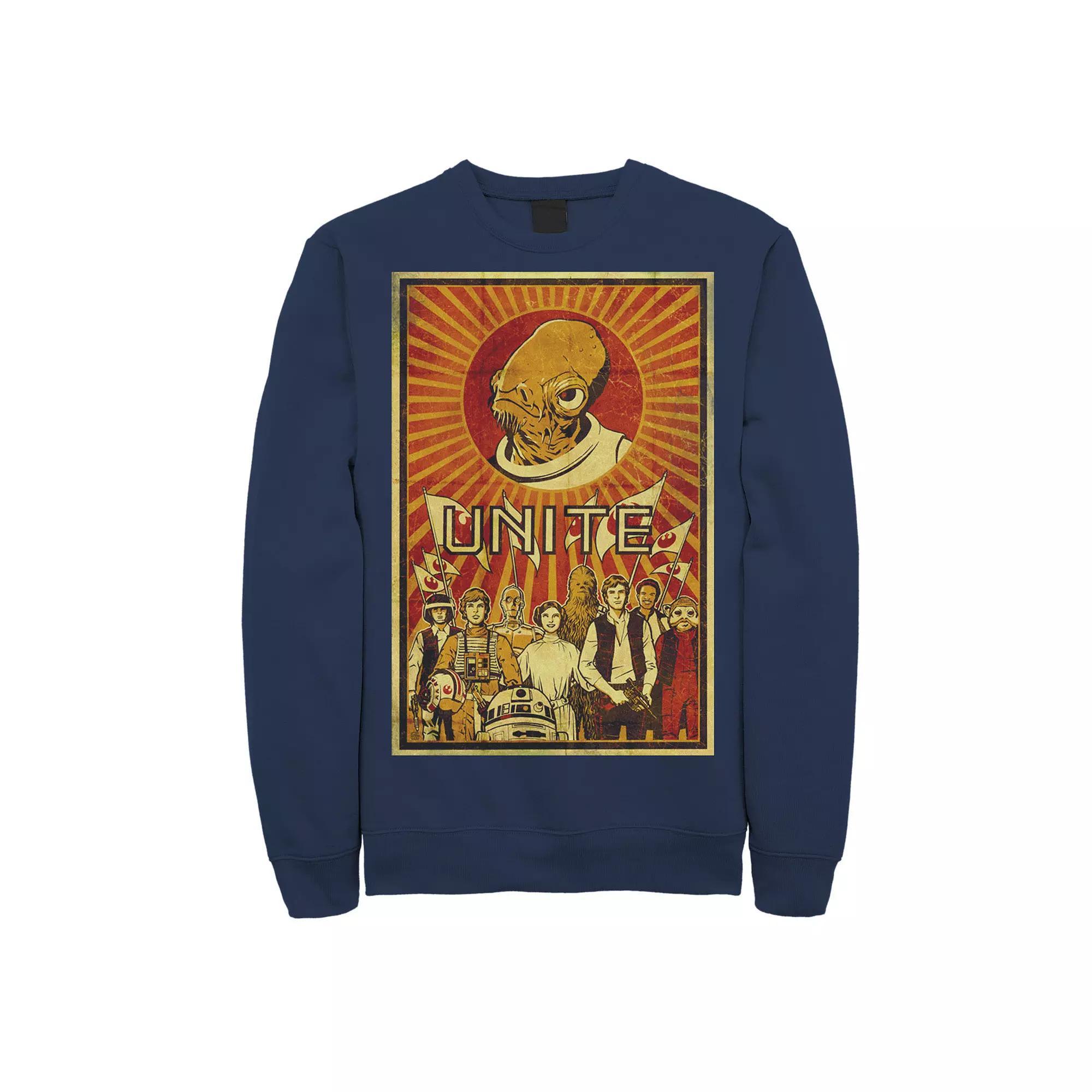 Men's Star Wars Rebel Unite Propaganda Fleece Crewneck Sweatshirt, Size: Small, Blue Product Image