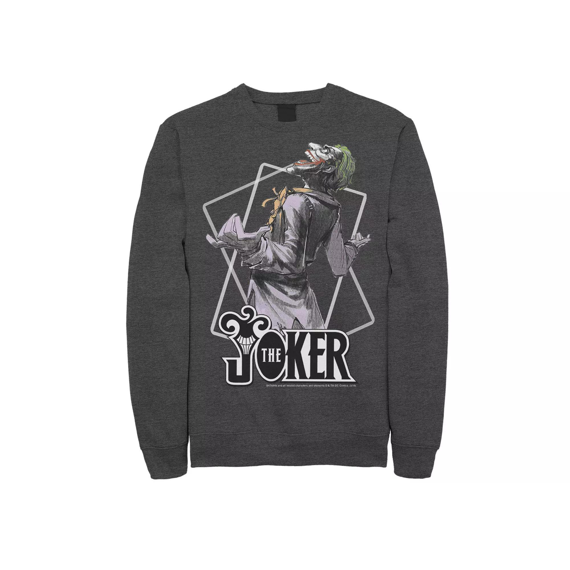 Men's DC Comics The Joker Laughing Maniac Portrait Sweatshirt, Size: Large, Grey Heather Product Image