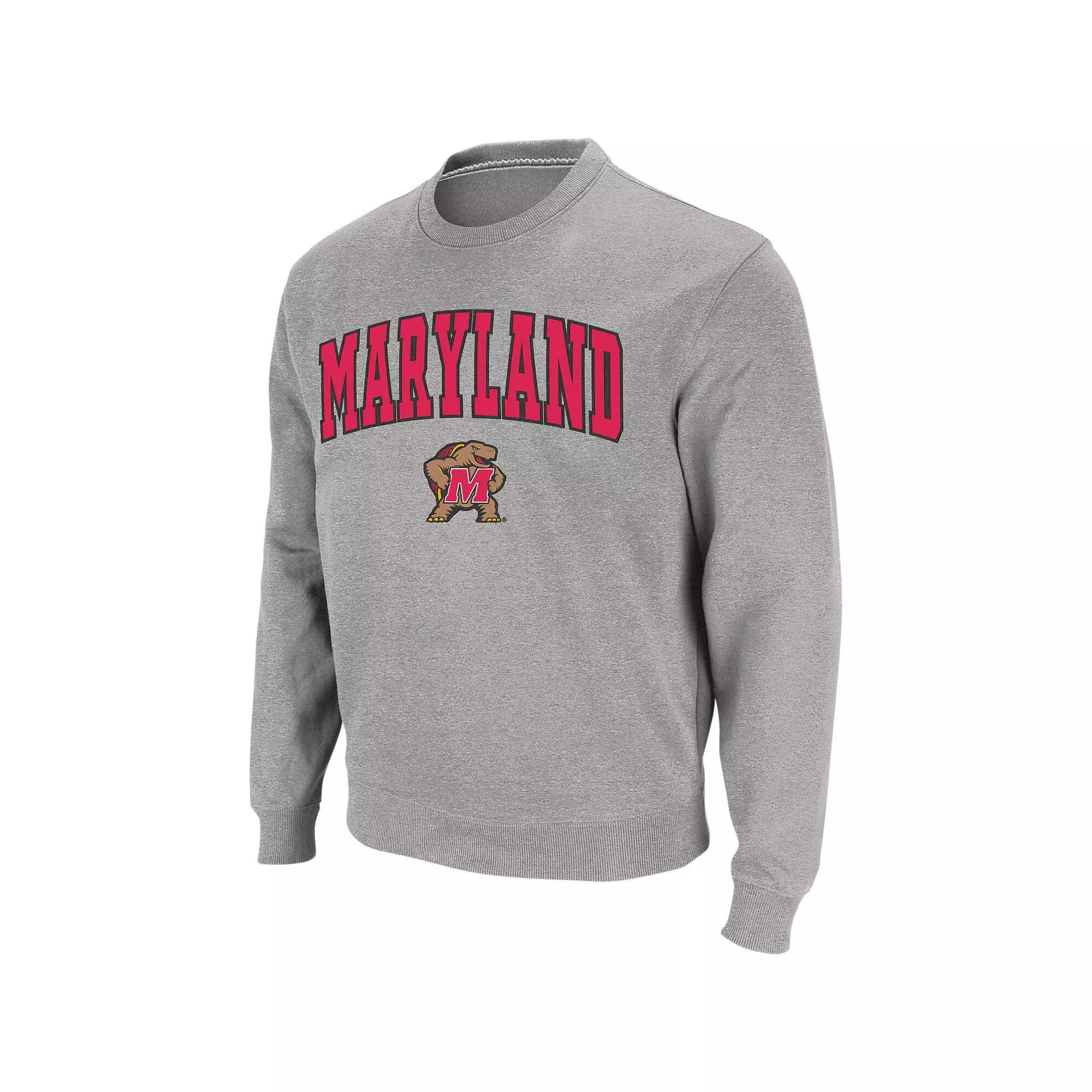 Men's Colosseum Heather Gray Maryland Terrapins Arch & Logo Crew Neck Sweatshirt, Size: Small, Grey Product Image