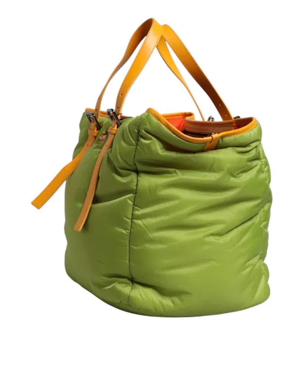 DOLCE & GABBANA Green Nylon Padded Logo Plaque Tote Crossbody Bag Product Image