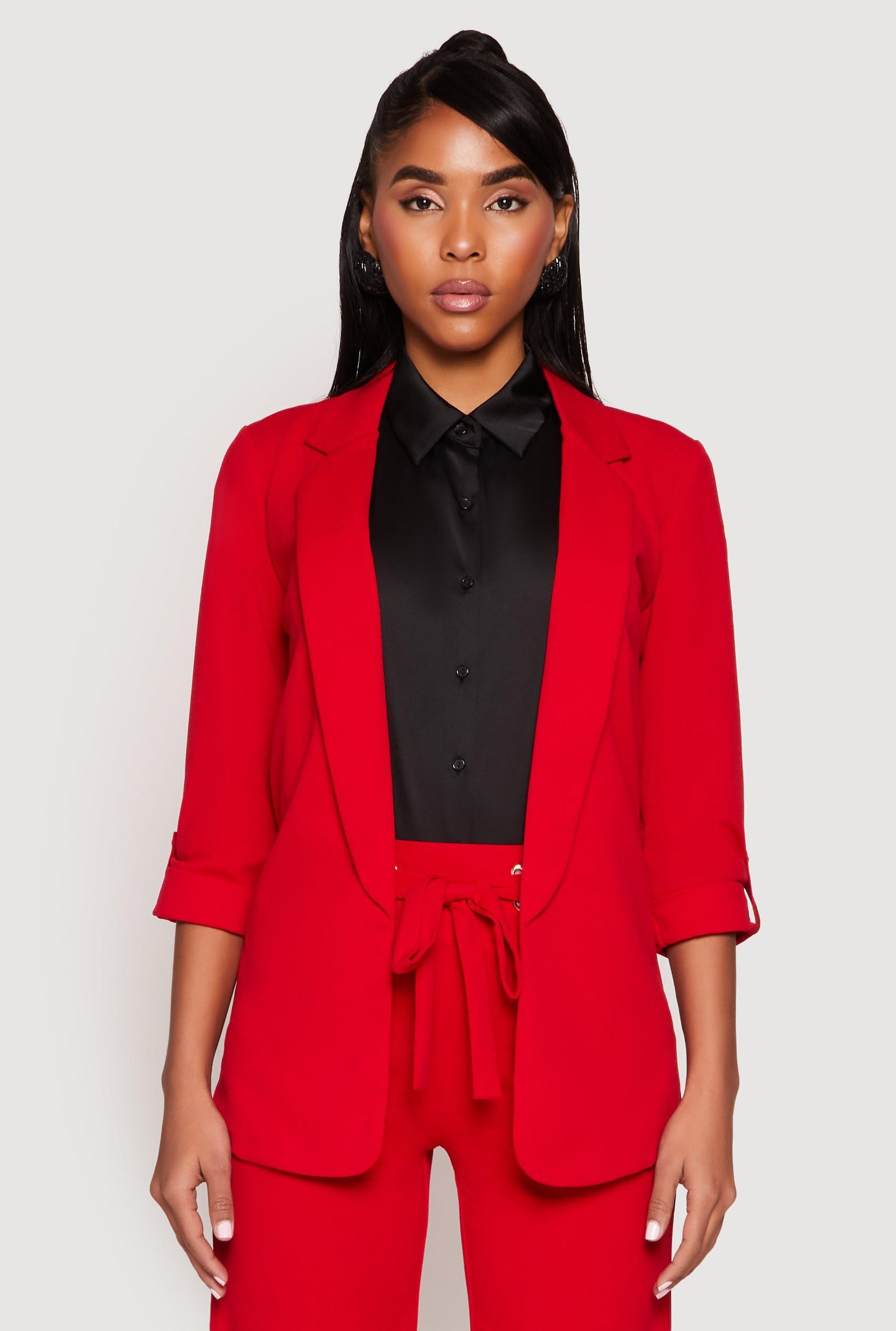Womens Crepe Knit Open Front Blazer Product Image