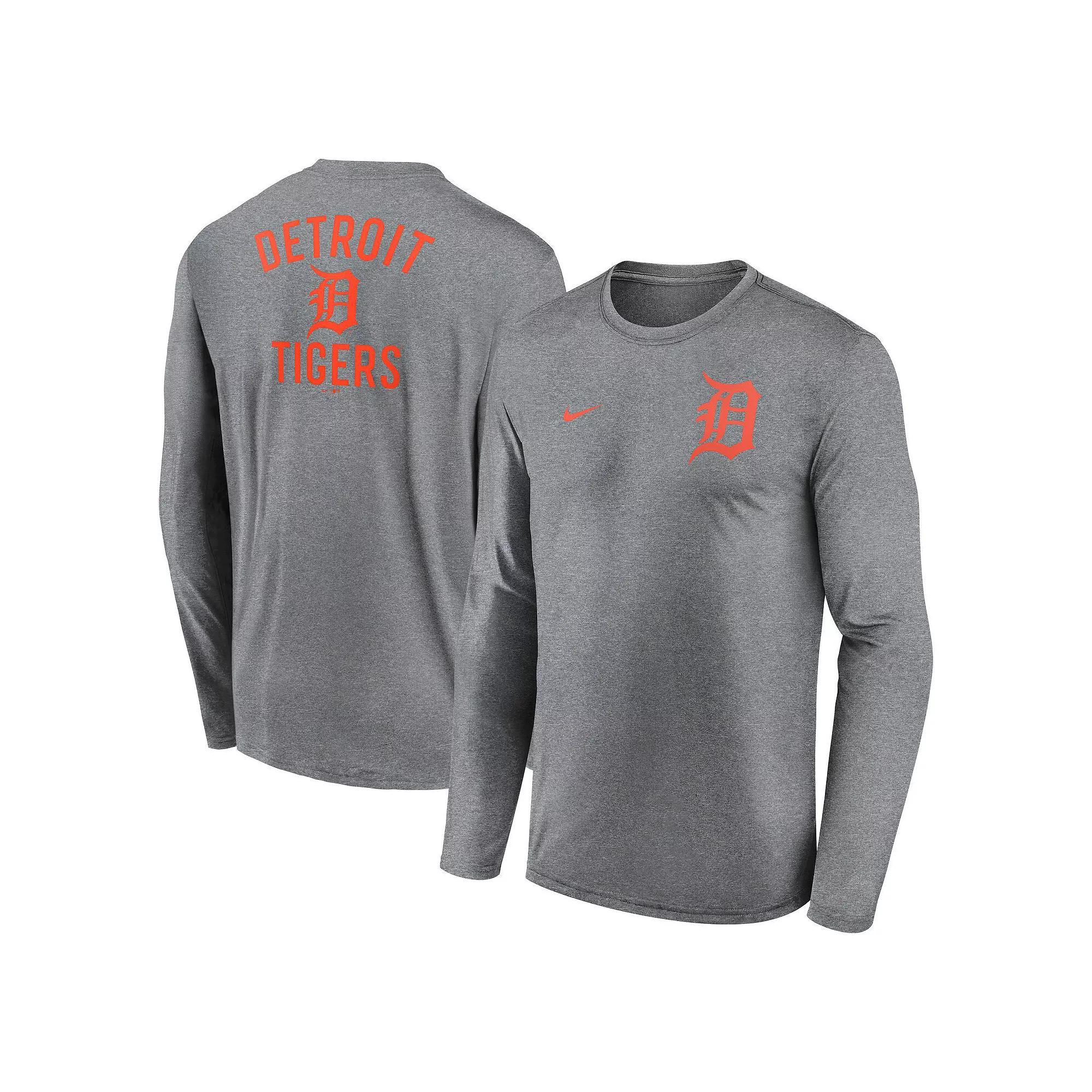 Men's Nike Heather Charcoal Detroit Tigers 2-Hit Legend Performance Long Sleeve T-Shirt, Size: XL Product Image