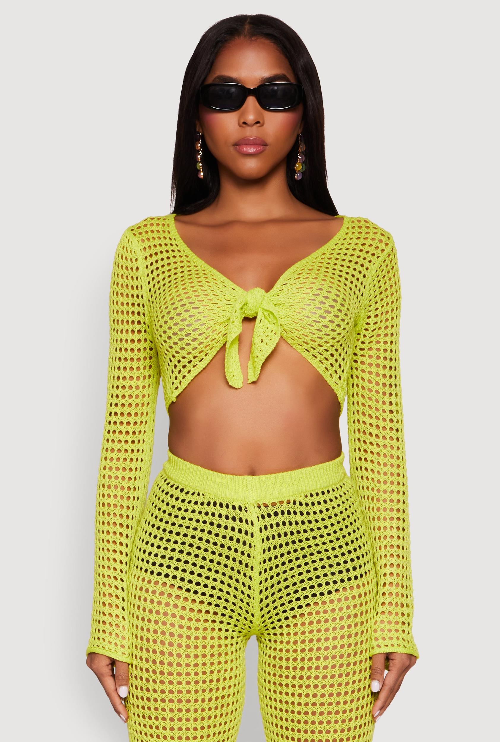 Womens Crochet Tie Front Crop Top Product Image