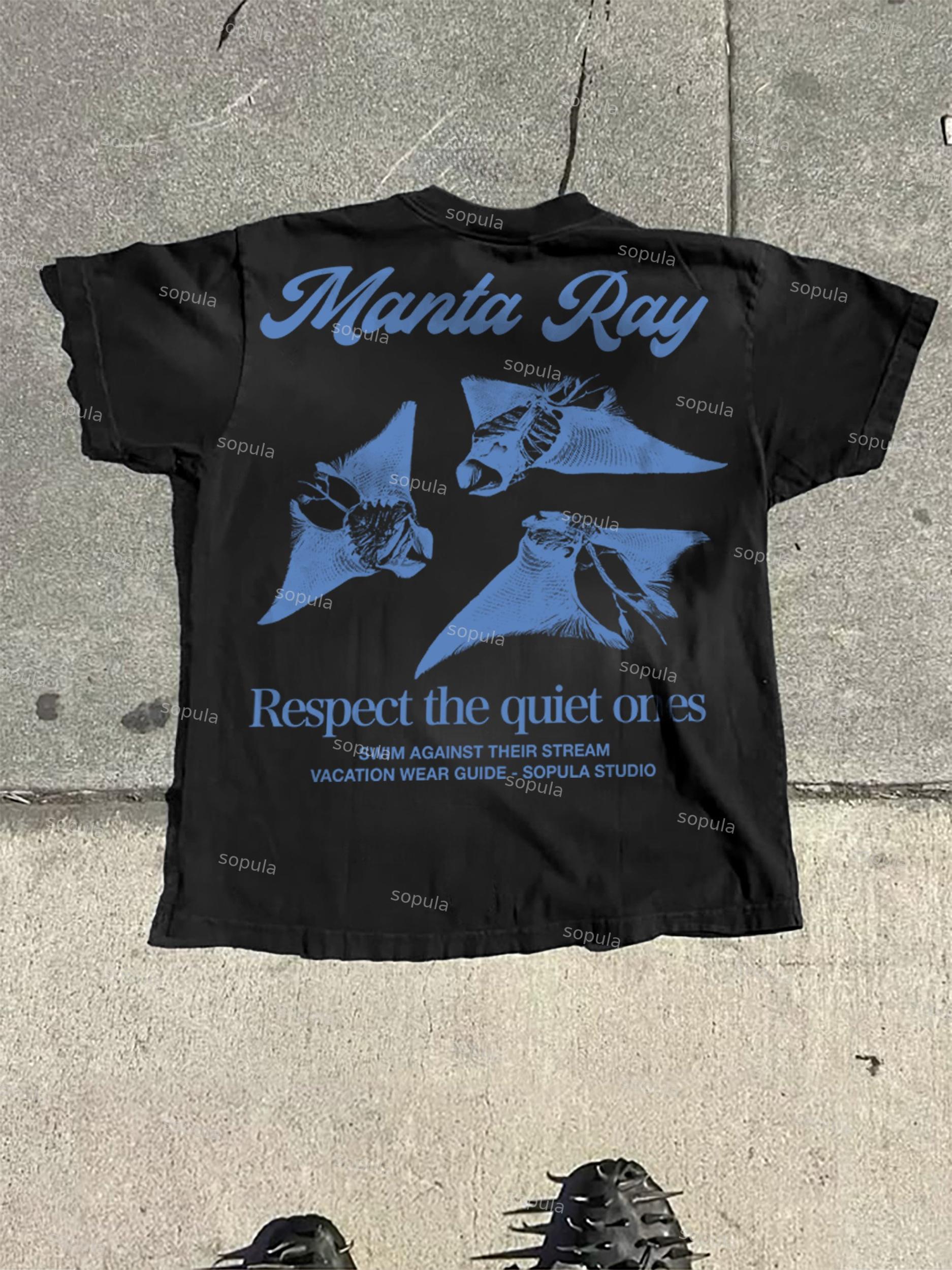 Sea Animals - Manta Ray Vacation Wear Guide Graphic Cotton T-shirt Product Image