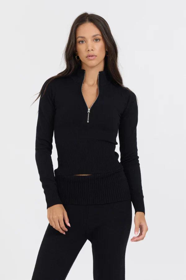 Black Slim Fit Knit Quarter Zip Product Image