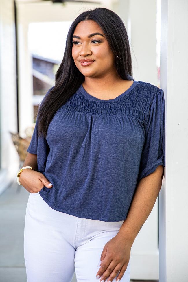 Another Day With You Navy Smocked Detail Tee FINAL SALE Product Image