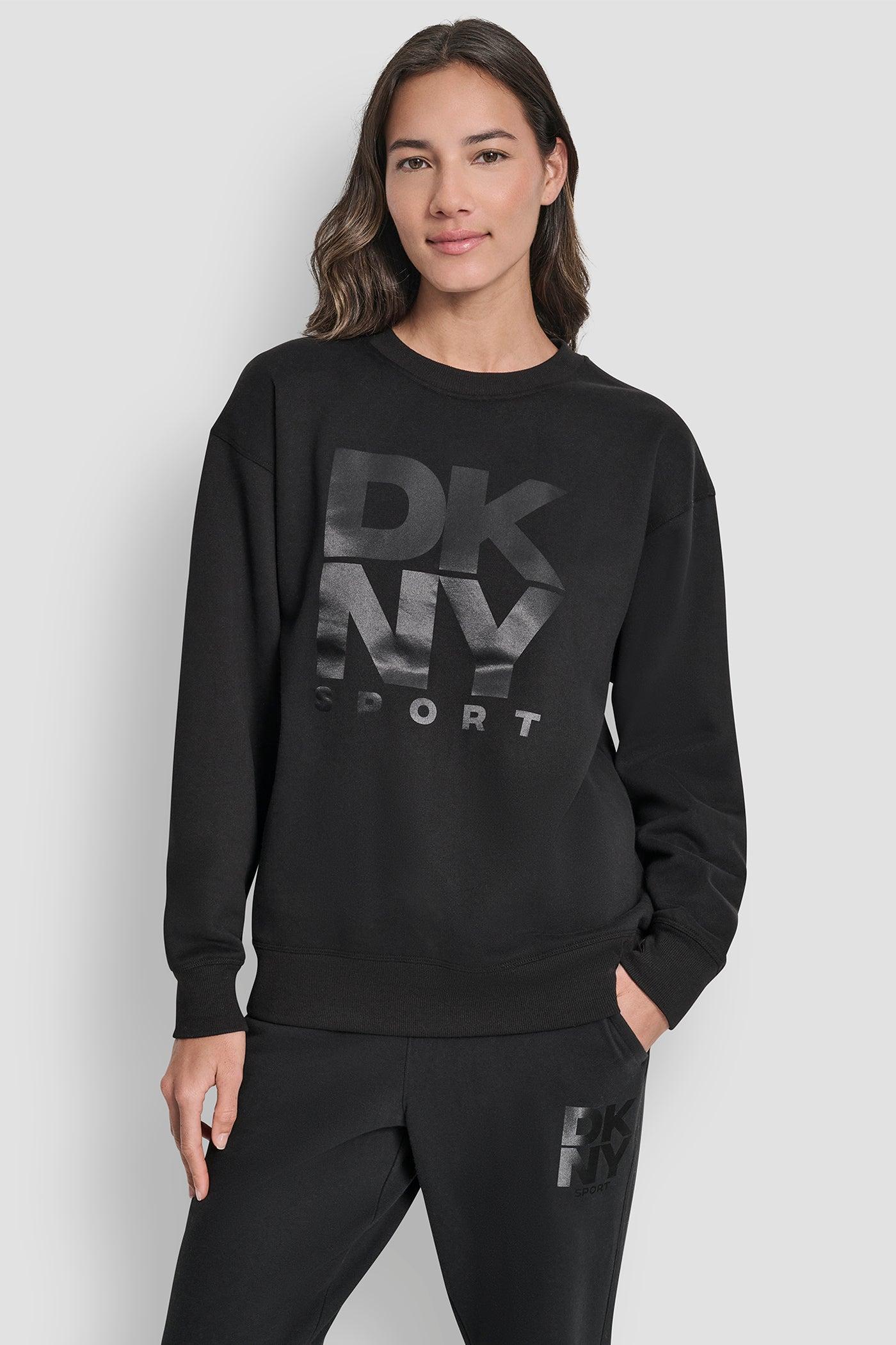STACKED SATIN LOGO LONG LINE CREW NECK PULLOVER Product Image