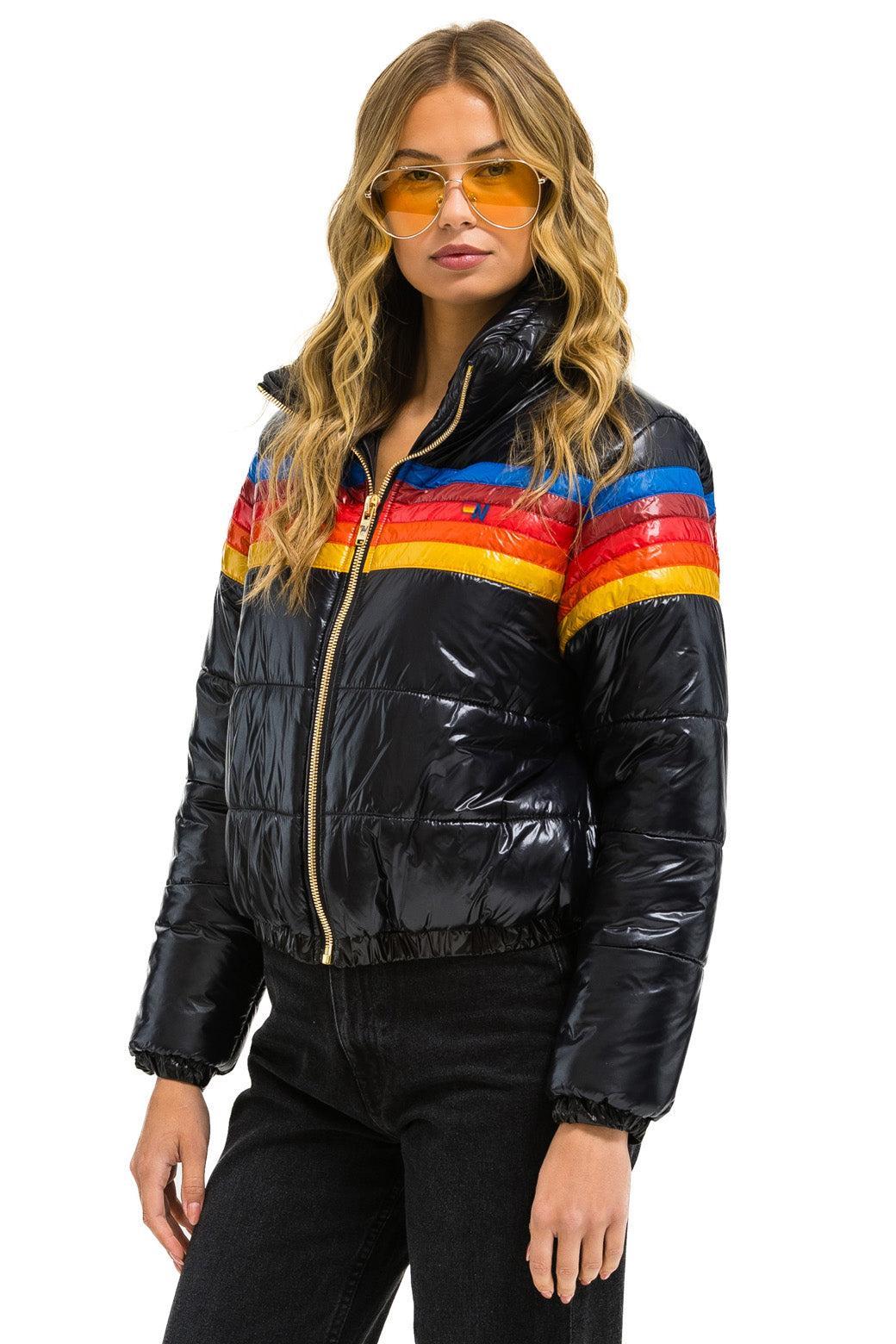 5 STRIPE LUXE APRES PUFFER JACKET - GLOSSY BLACK Female Product Image