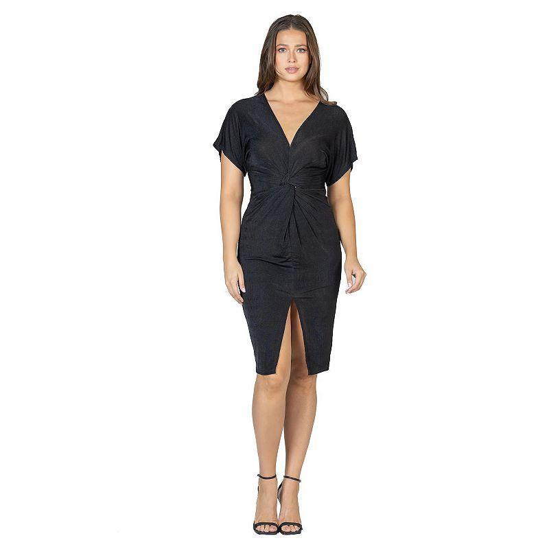 Women's 24Seven Comfort Apparel Short Sleeve V Neck Twist Front Split Hem Dress, Size: Small, Hunter Product Image