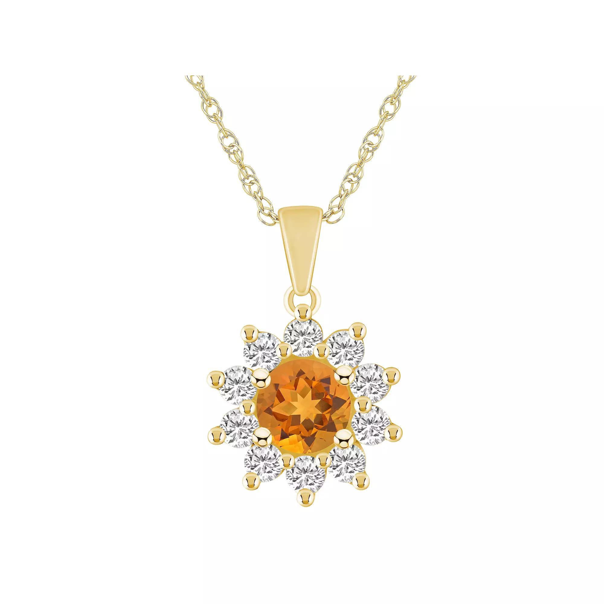 Alyson Layne 14k Gold Round Citrine & 5/8 Carat T.W. Diamond Pendant Necklace, Women's, Size: 18" Product Image