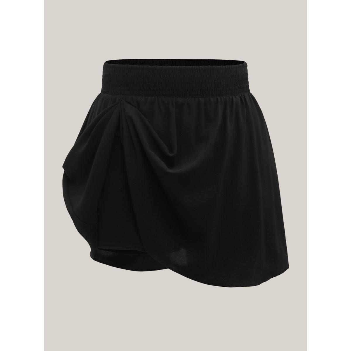 Plus Size Shirred Waist Pockets Flowy Mini Skirt Women Black No stretch Side seam pocket Everyday-Casual Skirts BloomChic 22-24/3X Product Image
