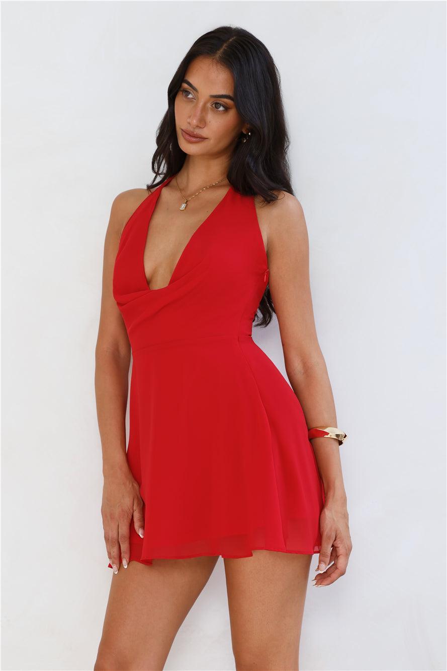 Disco Nights Halter Mini Dress Red Product Image