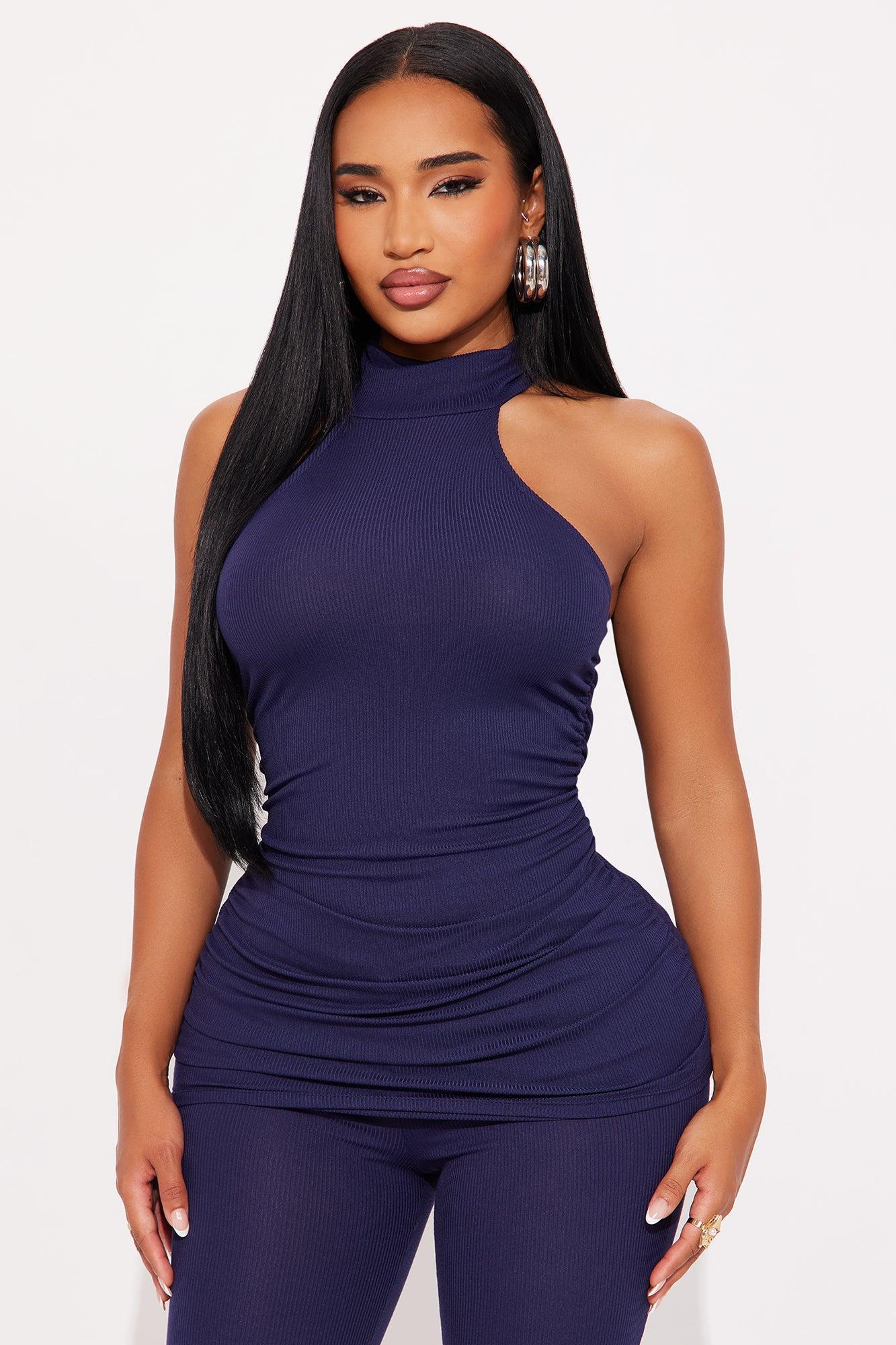 Sarina Ribbed Sleeveless Pant Set - Navy Product Image