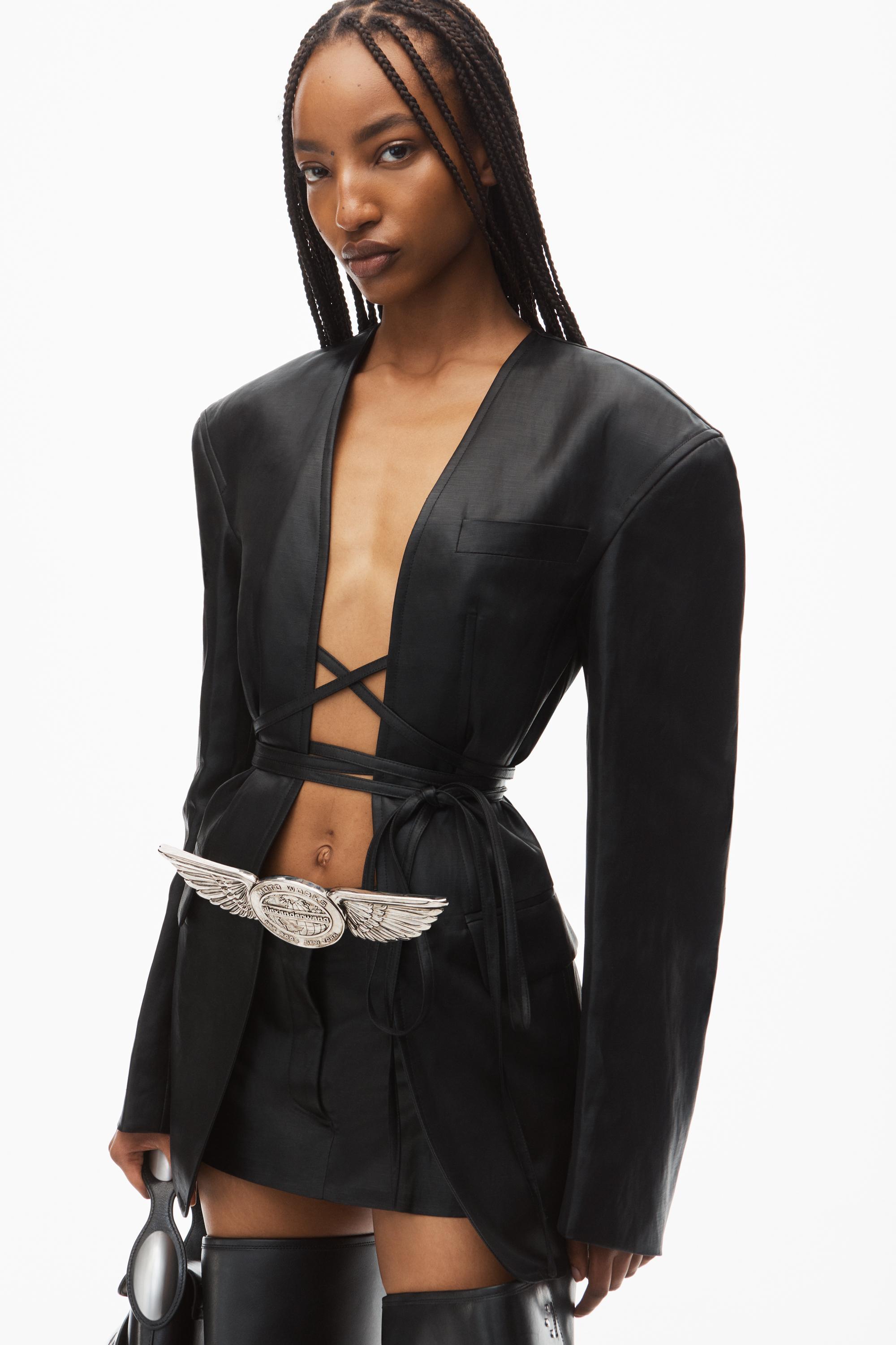 Open Front Blazer With Self-tie Closure In Linen Chintz Product Image
