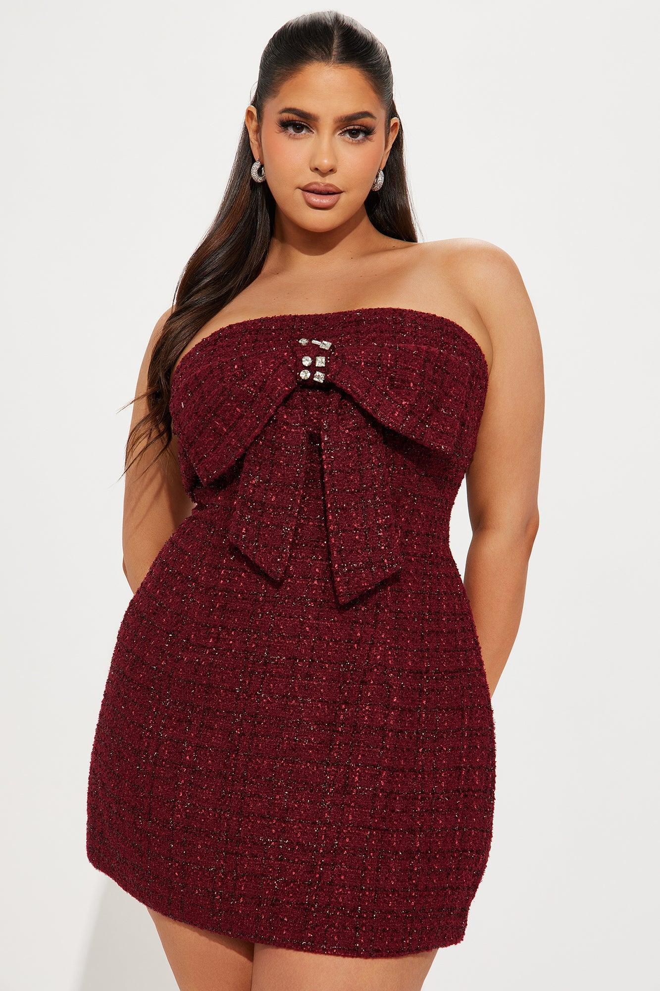 Penelope Tweed Mini Dress - Wine Product Image