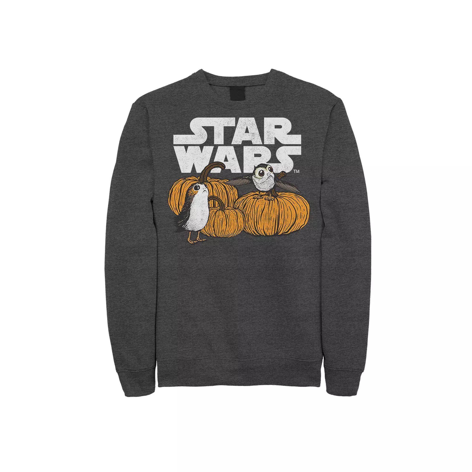 Mens Star Wars Porg Pumpkin Patch Halloween Sweatshirt Grey Heather Product Image