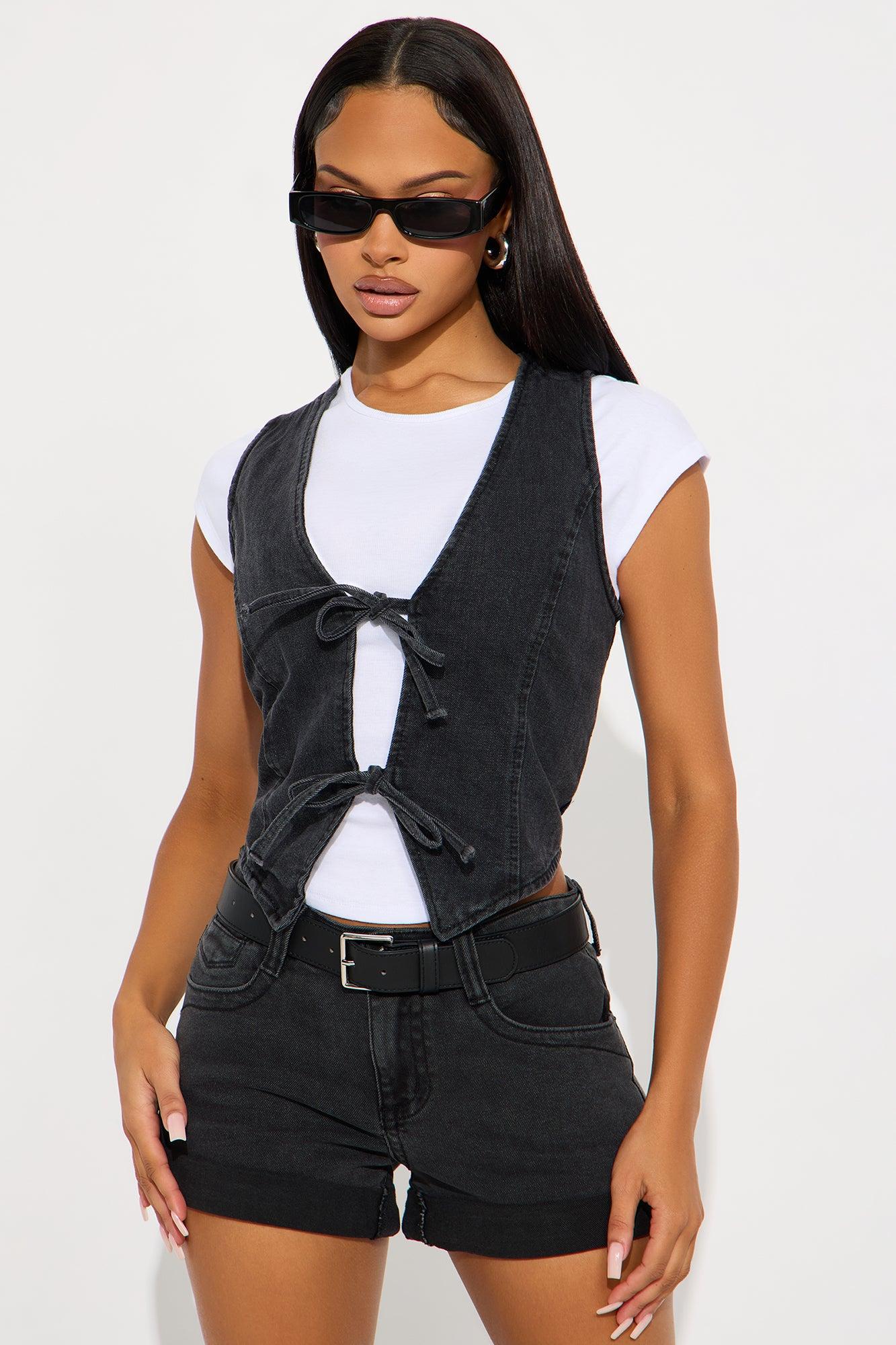 Tied To Me Denim Vest - Black Wash Product Image
