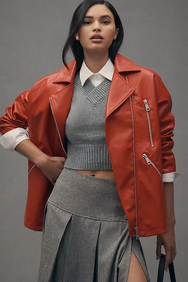 Maeve Oversized Faux-Leather Moto Jacket Product Image