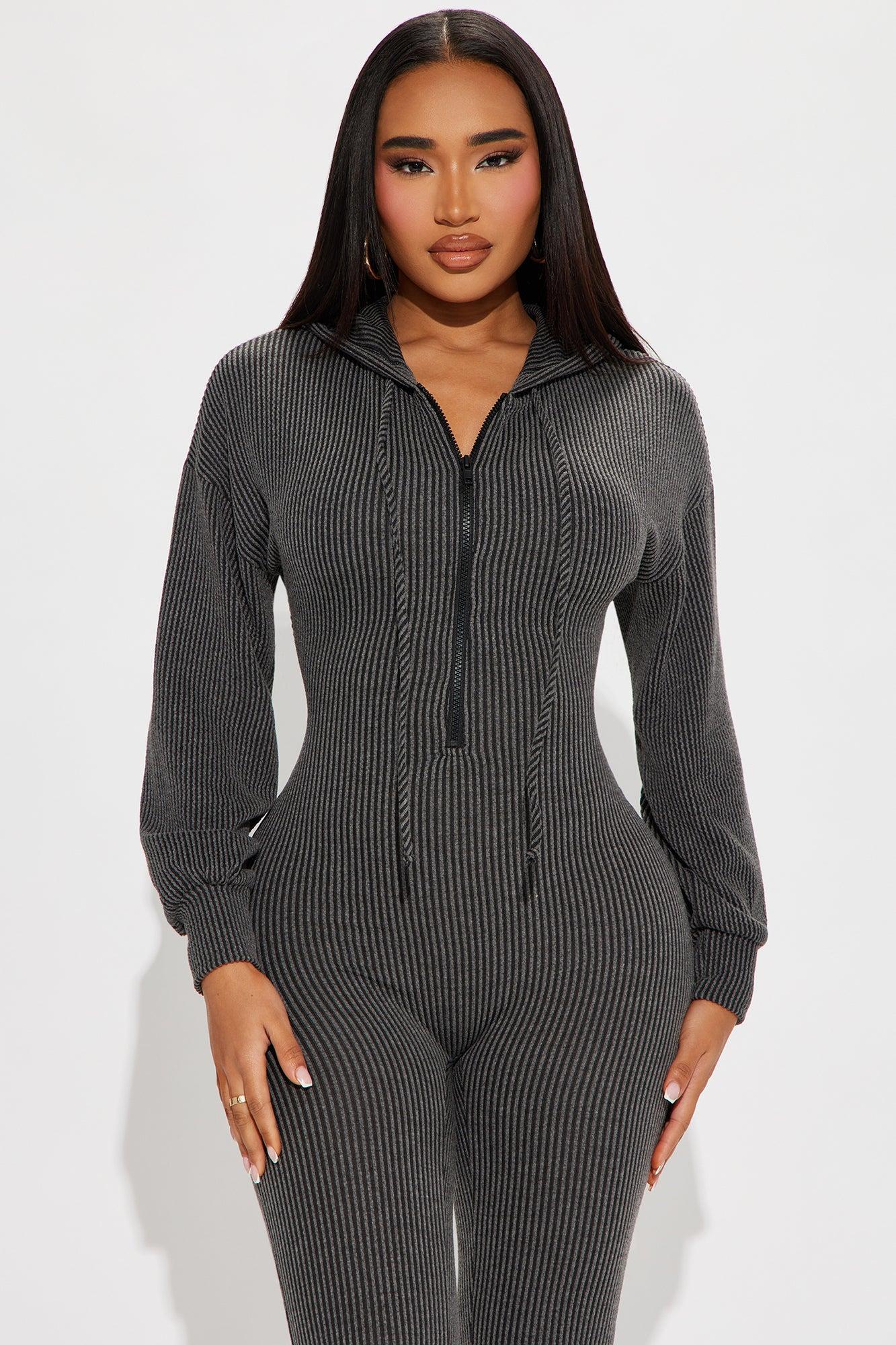 Izara Ribbed Jumpsuit - Charcoal Product Image