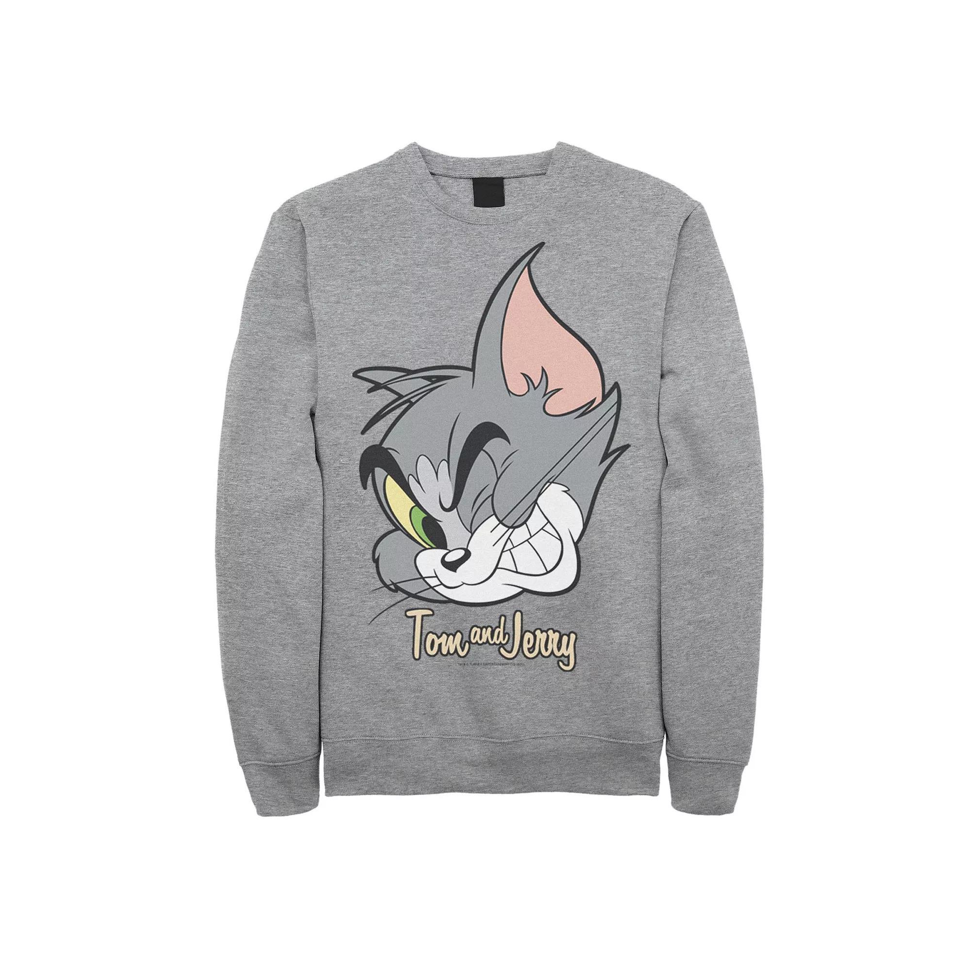 Mens Tom And Jerry Tom Cat Big Face Sweatshirt, Men's, Size: Medium, Athletic Grey Product Image