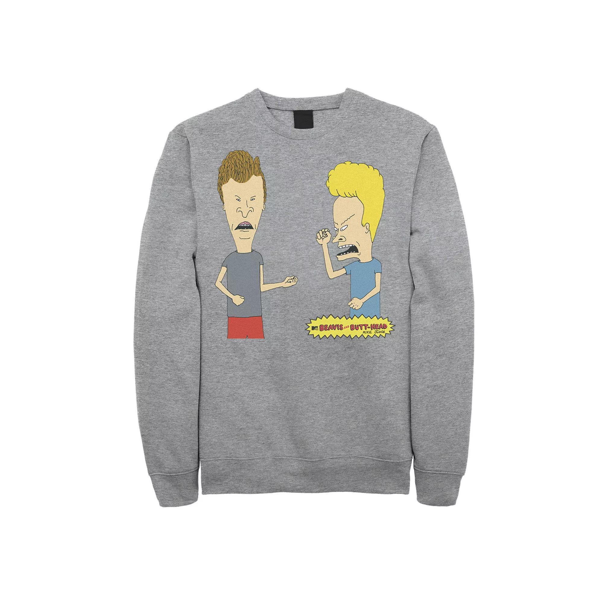 Men's Beavis And Butthead Air Guitar Portrait Fleece, Size: Large, Athletic Grey Product Image