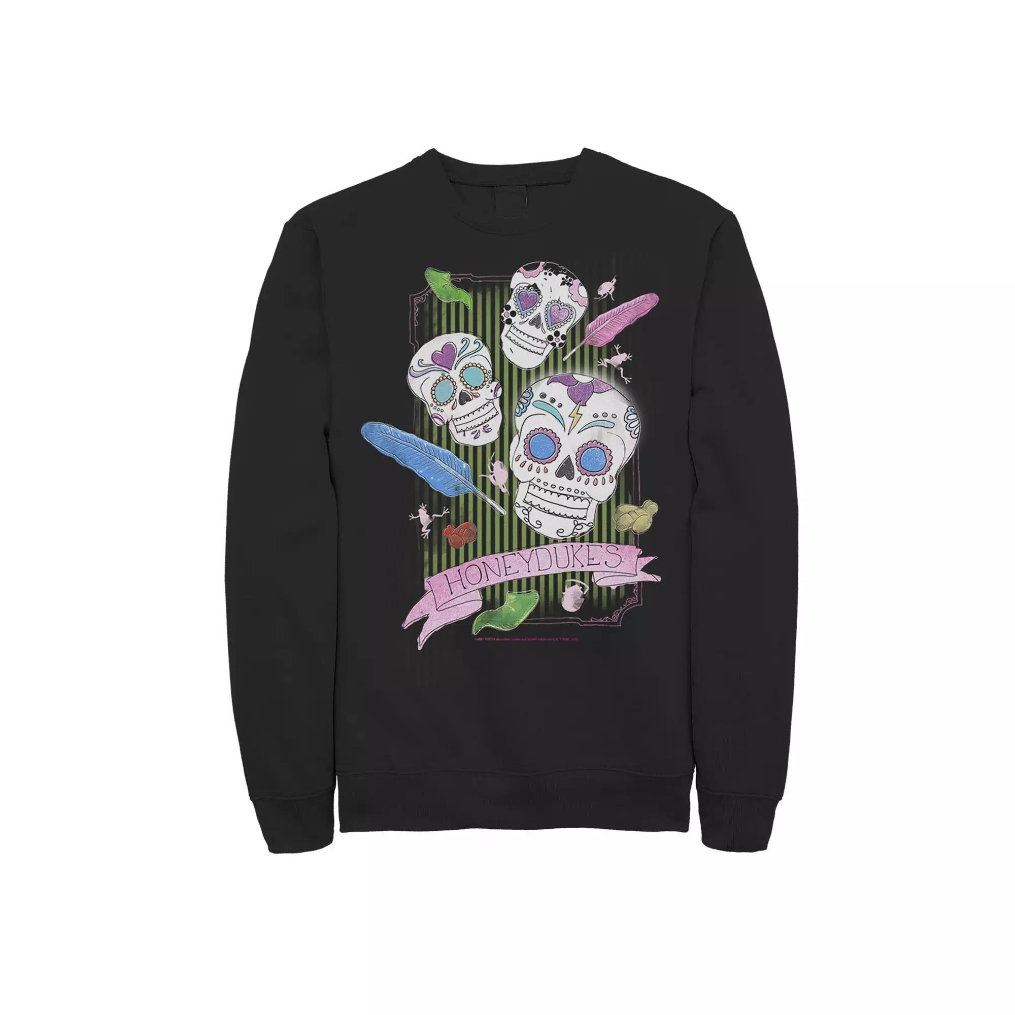 Men's Harry Potter Deathly Hallows 2 Candy Skulls Fleece Pullover, Size: Small, Black Product Image
