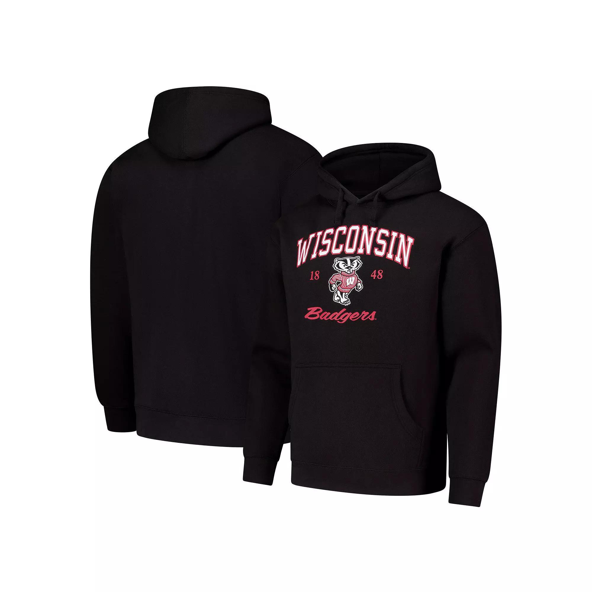 Mens League Collegiate Wear Wisconsin Badgers Arch Script Essential Fleece 2.0 Pullover Hoodie Product Image