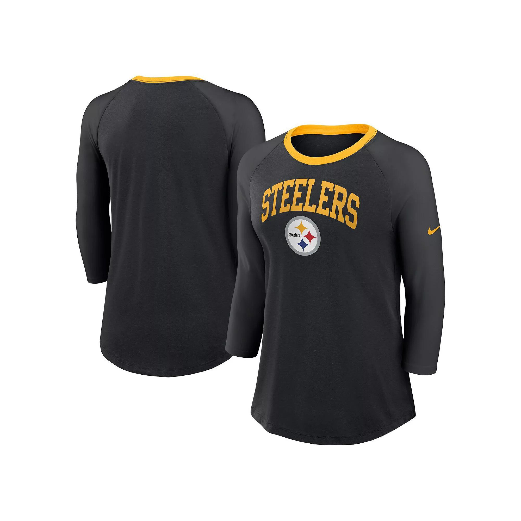 Women's Nike Navy Denver Broncos Raglan 3/4 Sleeve T-Shirt, Size: Large, Blue Product Image