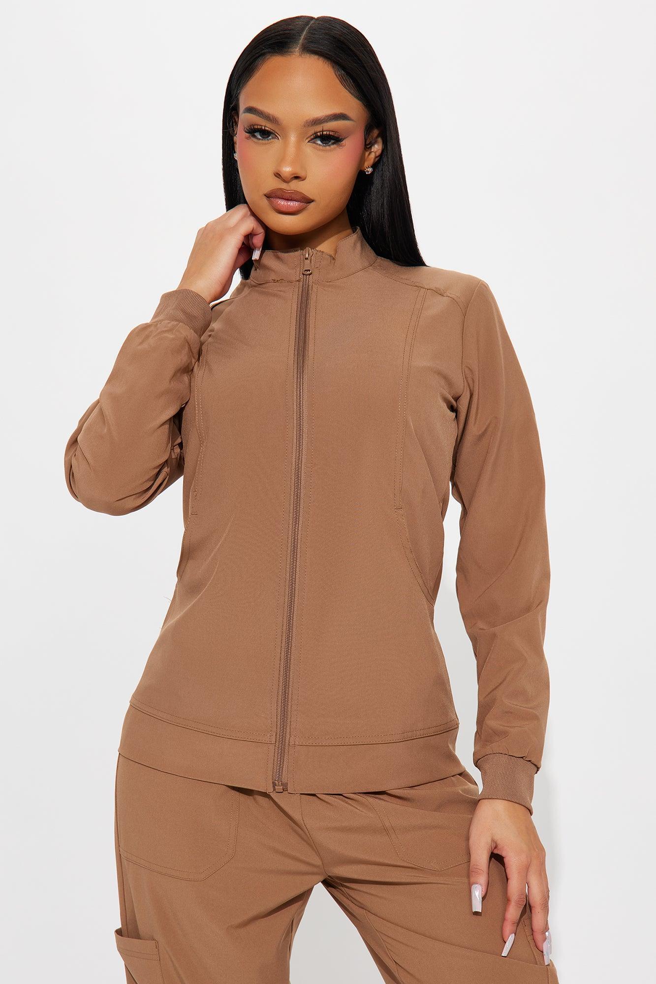 On The Daily Scrub Uniform Zip Up Jacket - Chocolate Product Image