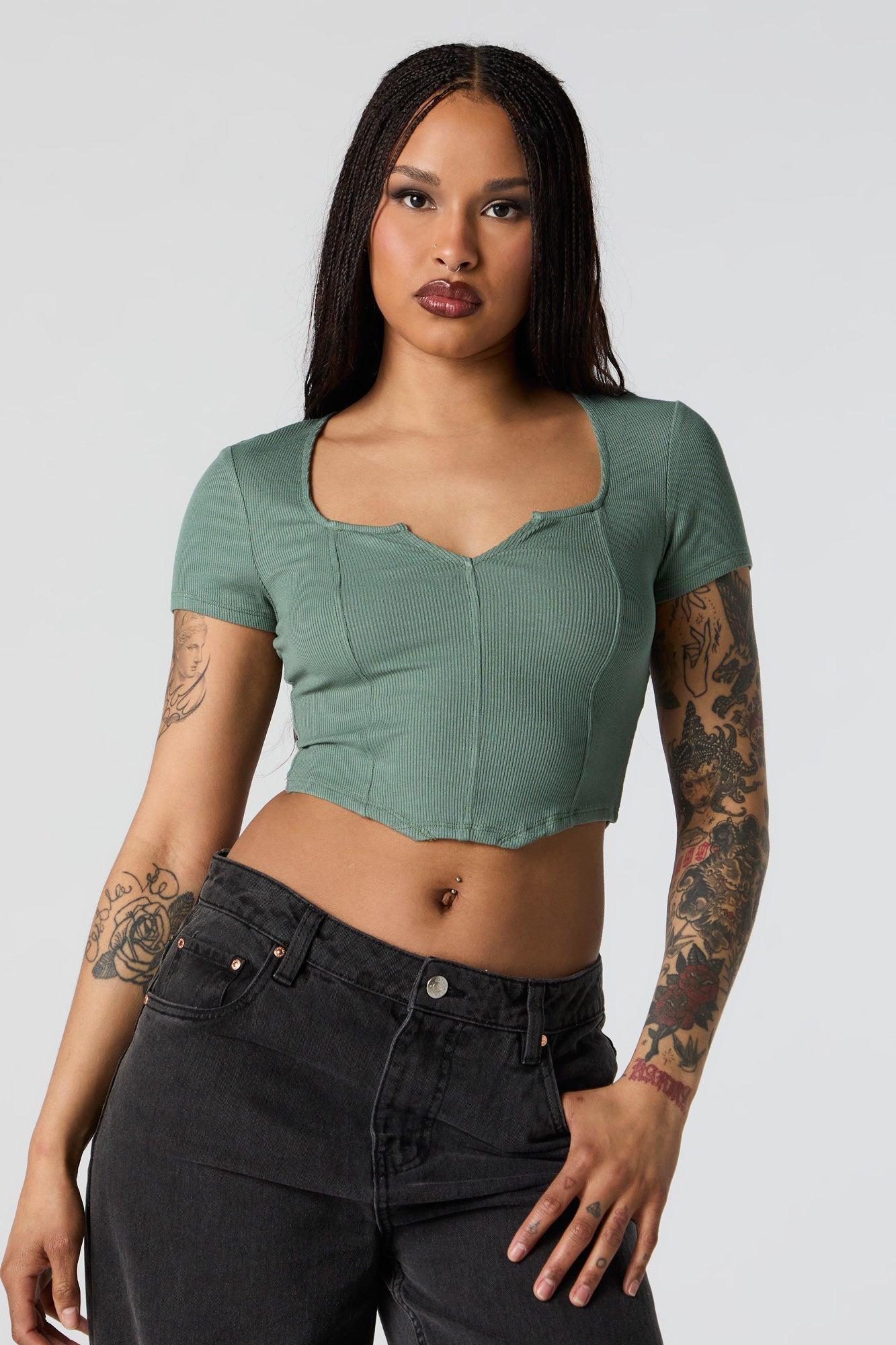 Ribbed Corset Short Sleeve Crop Top Female Product Image