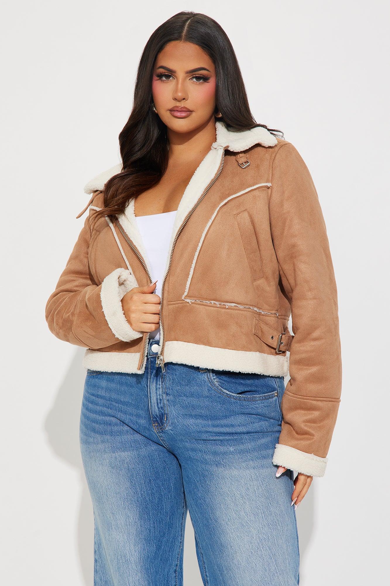 Look My Way Shearling Jacket - Khaki Product Image