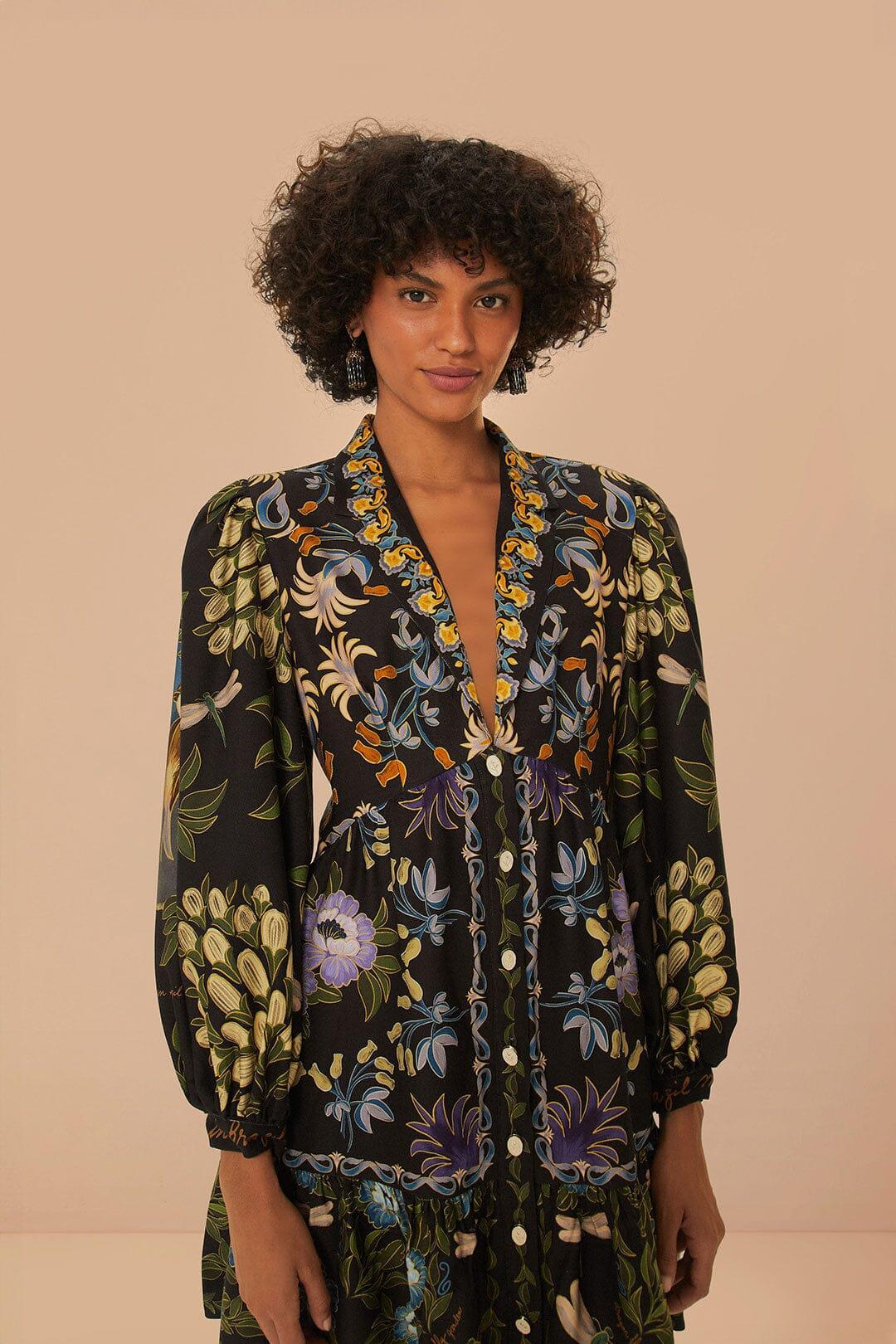 Black Winter Garden Mini Dress Long Sleeves, WINTER GARDEN BLACK / M Product Image