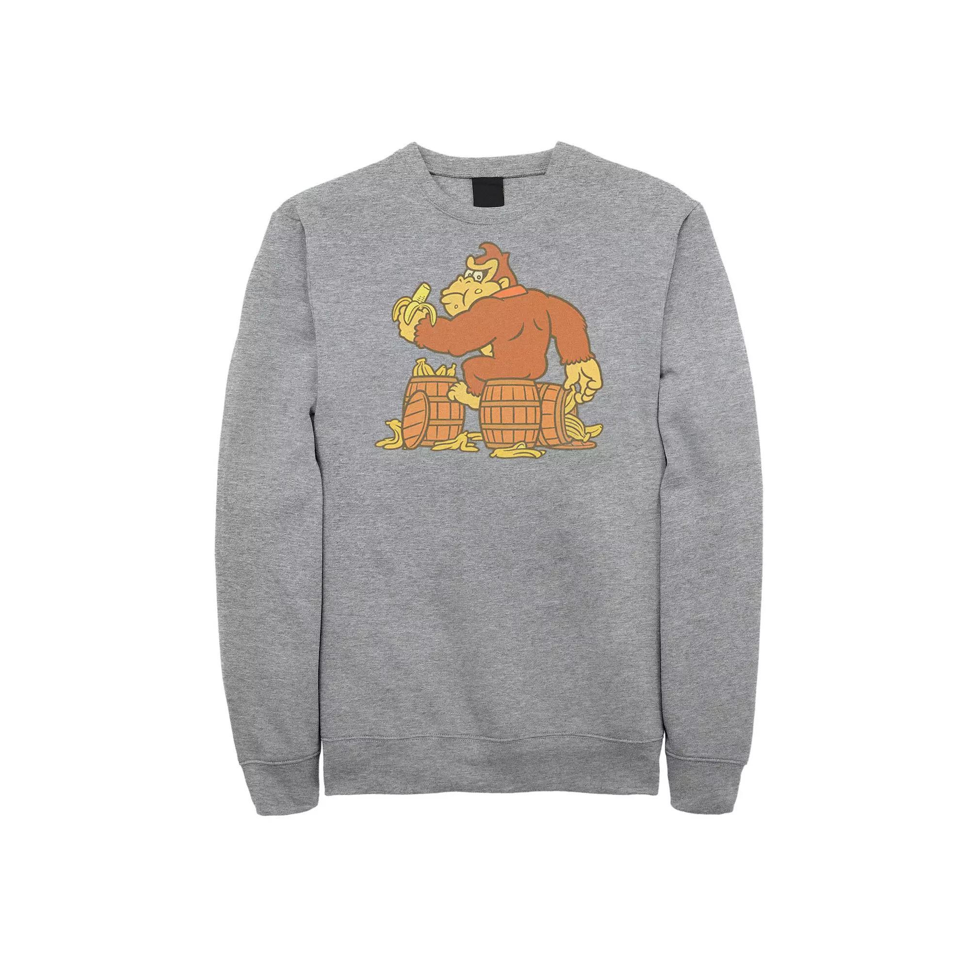 Big & Tall Donkey Kong Eating Bananas Fleece Sweatshirt, Men's, Size: 4XL, Athletic Grey Product Image