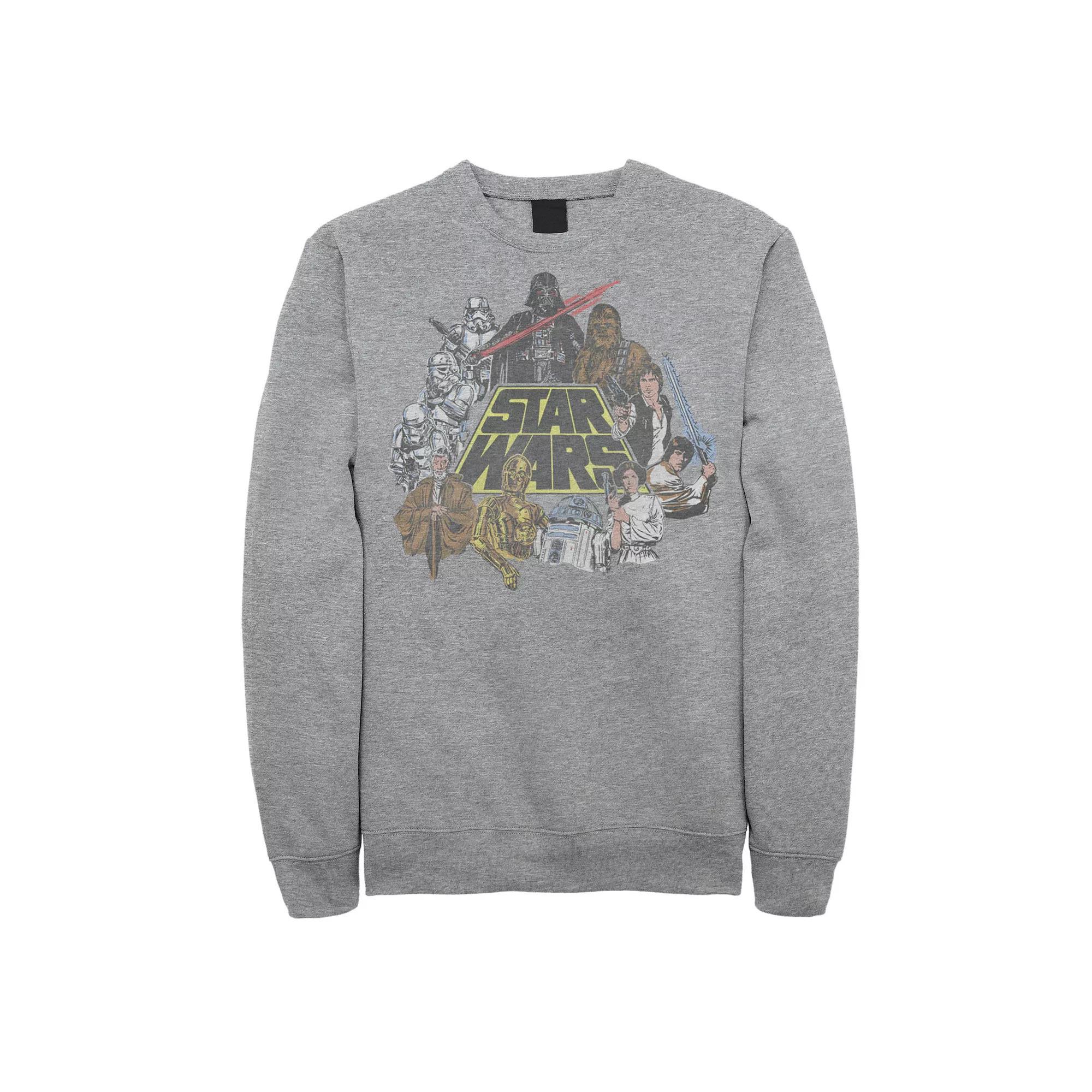 Men's Star Wars Classic Characters Cast Line Art Fleece Pullover, Size: XXL, Athletic Grey Product Image