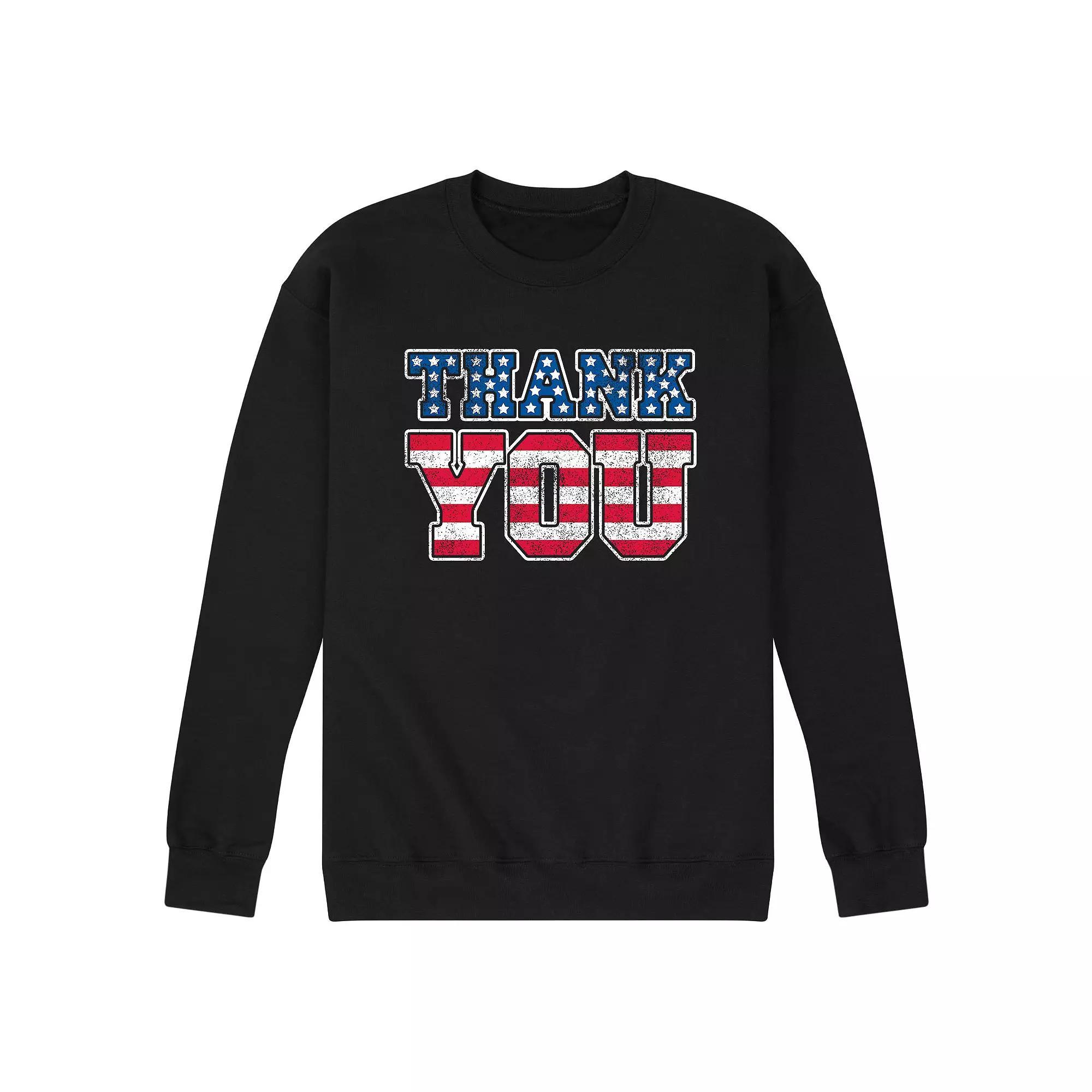 Mens Thank You American Flag Graphic Fleece Pullover Product Image