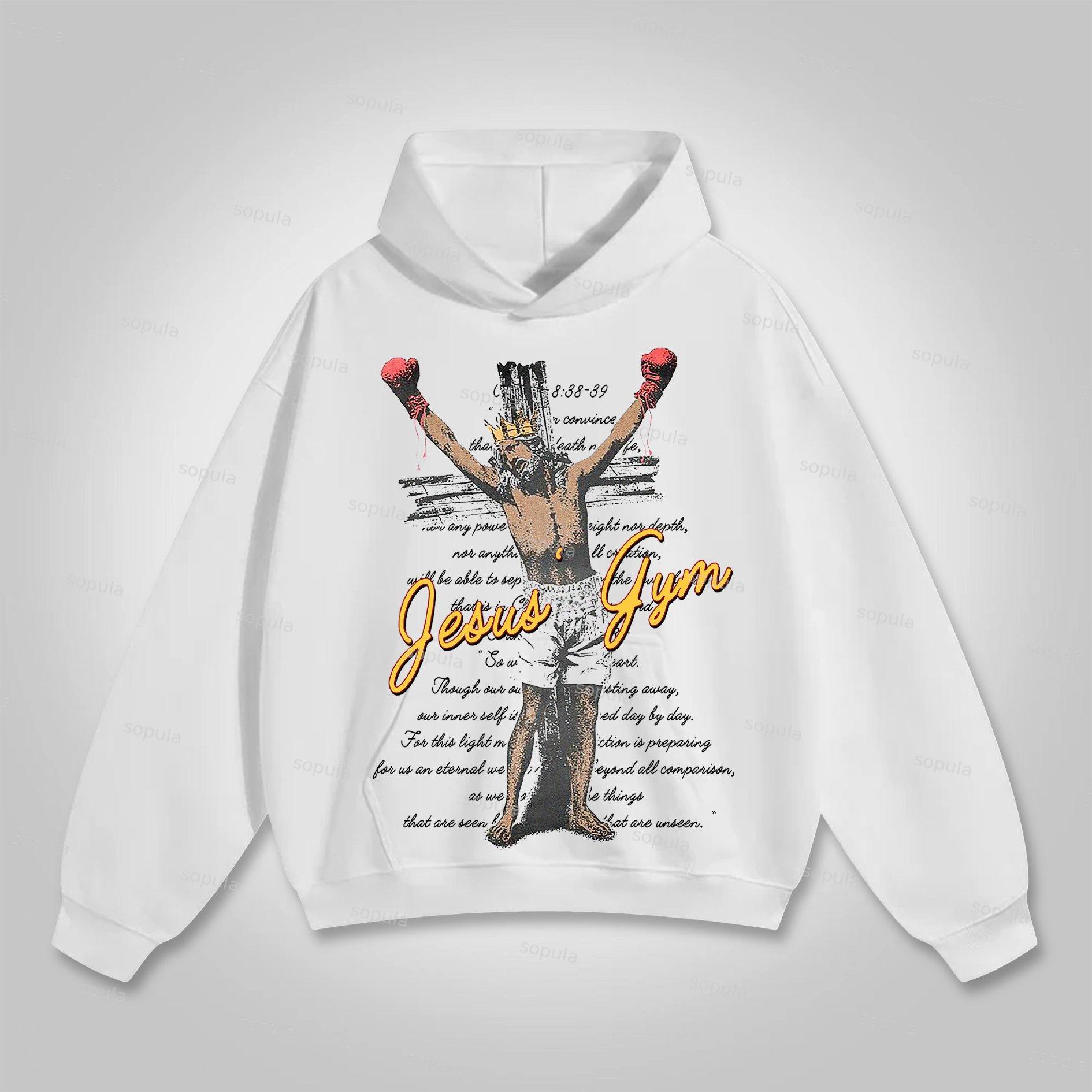 Sopula Vintage Jesus Portrait Graphic Print Pocket Hoodie Product Image