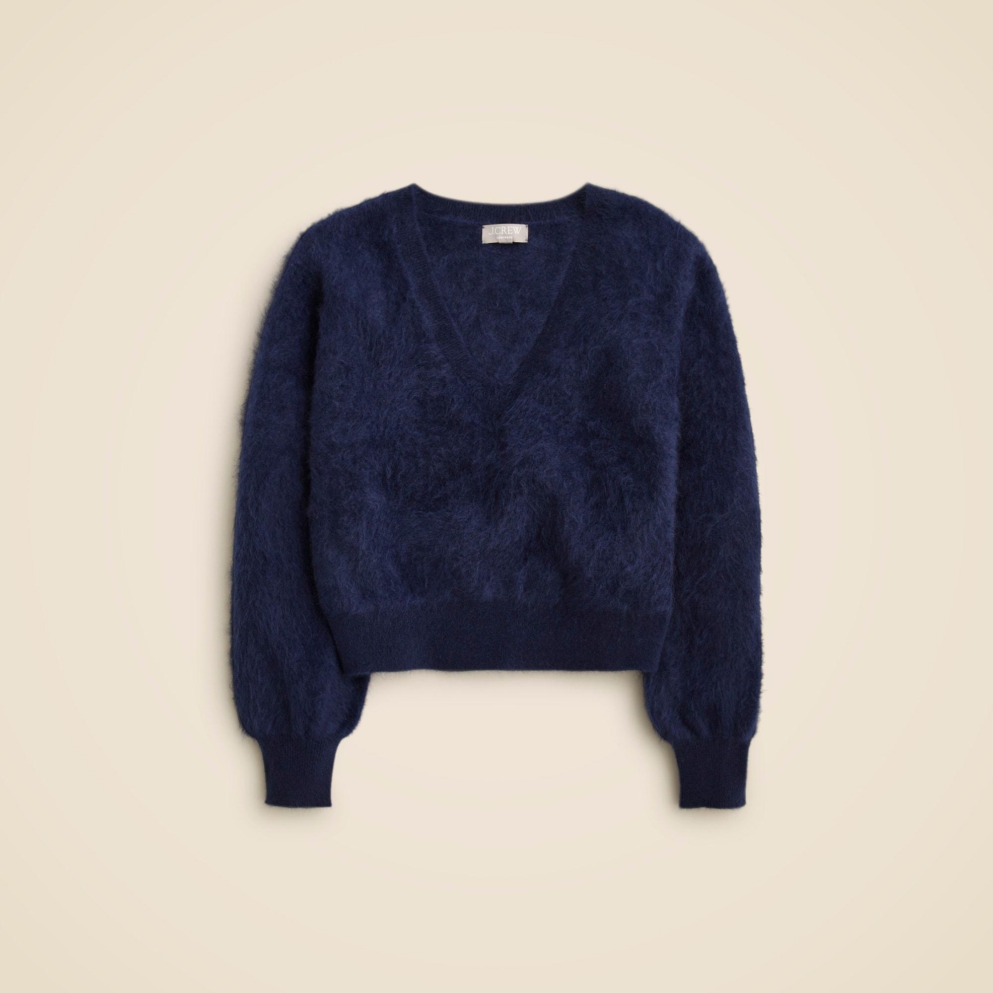 Brushed cashmere cropped V-neck sweater Product Image