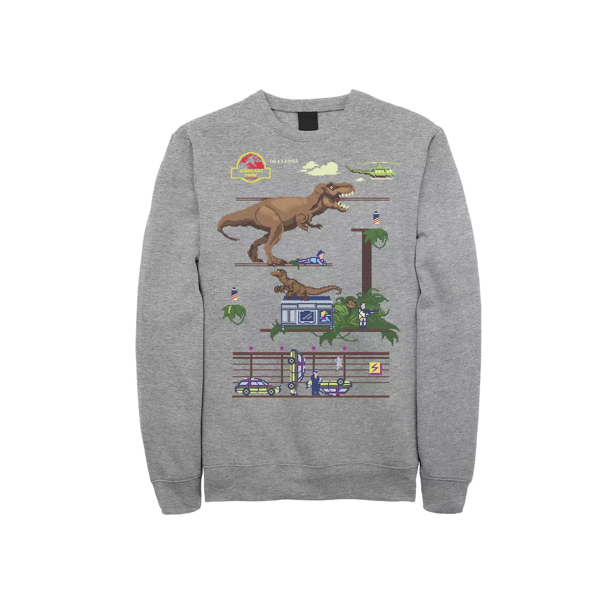 Men's Jurassic Park Digital Video Game Scene Fleece Pullover, Size: 3XL, Athletic Grey Product Image