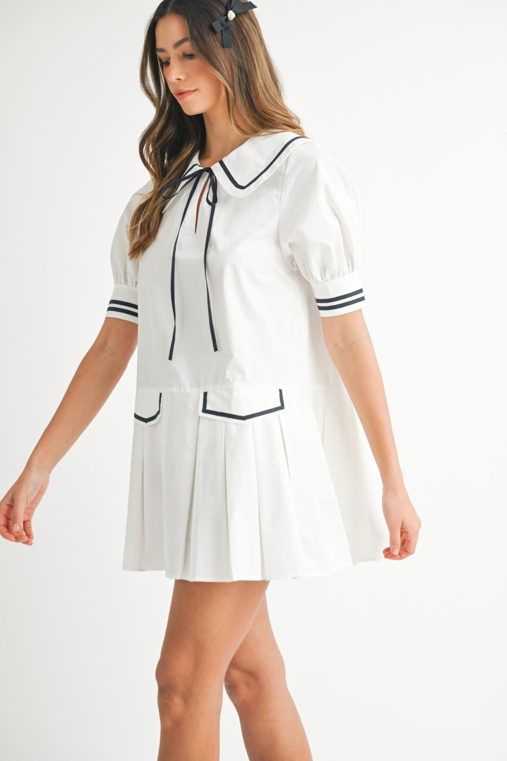 Peter Pan Collar Pleated Mini Dress Product Image