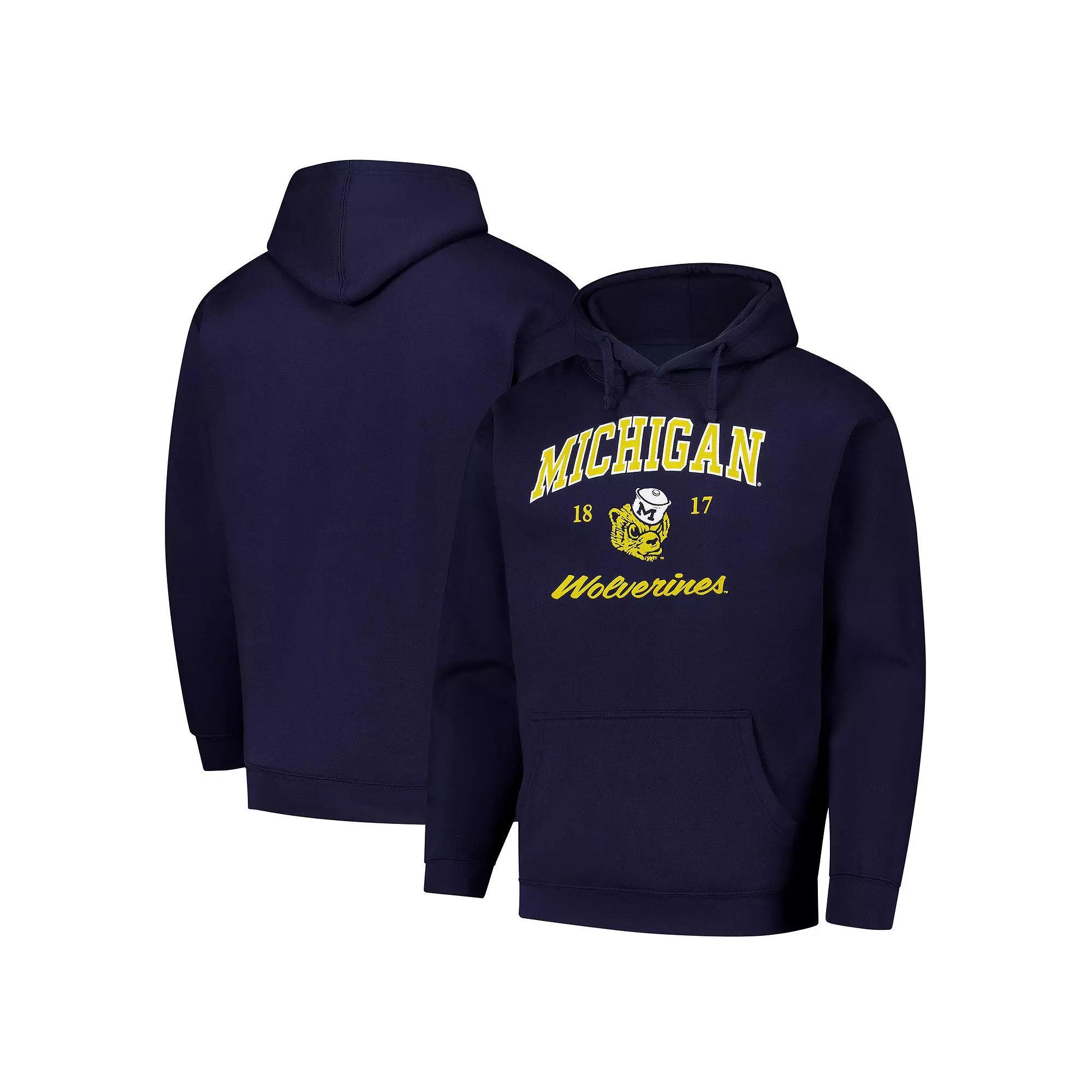 Men's League Collegiate Wear Navy Michigan Wolverines Arch Script Essential Fleece 2.0 Pullover Hoodie, Size: Medium, Blue Product Image